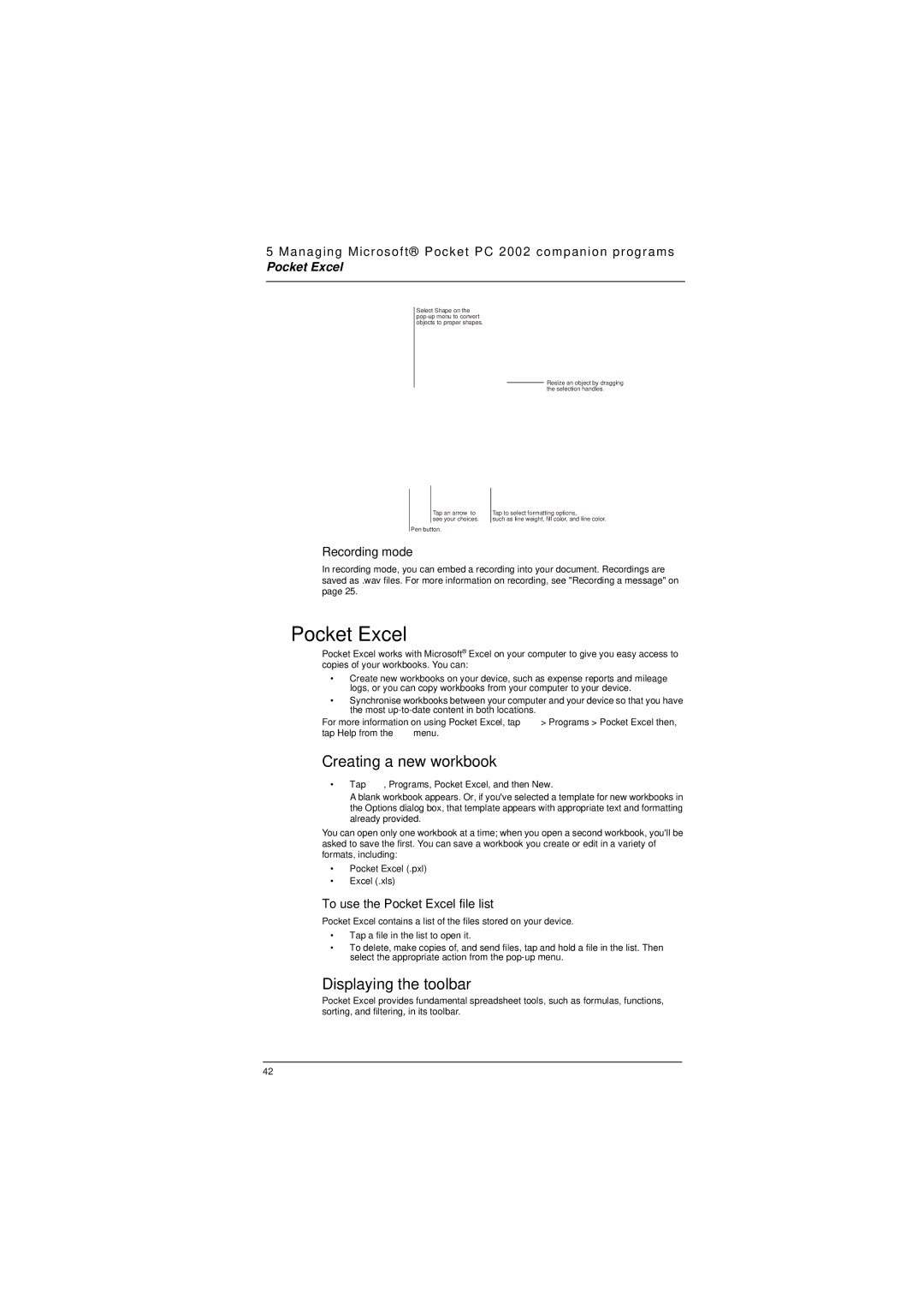 Microsoft ET180 manual Pocket Excel, Creating a new workbook, Displaying the toolbar 