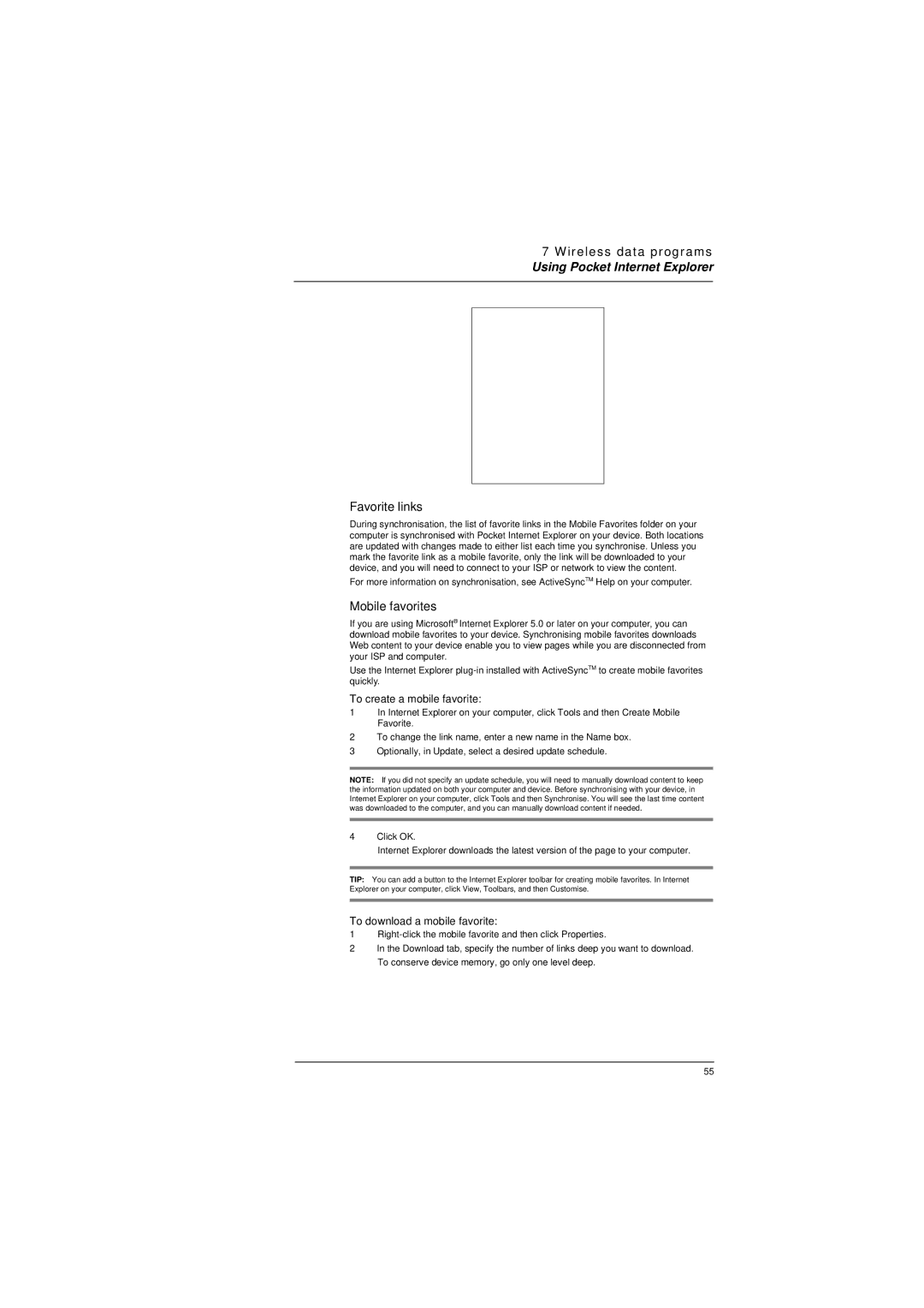 Microsoft ET180 manual Favorite links, Mobile favorites, To create a mobile favorite, To download a mobile favorite 