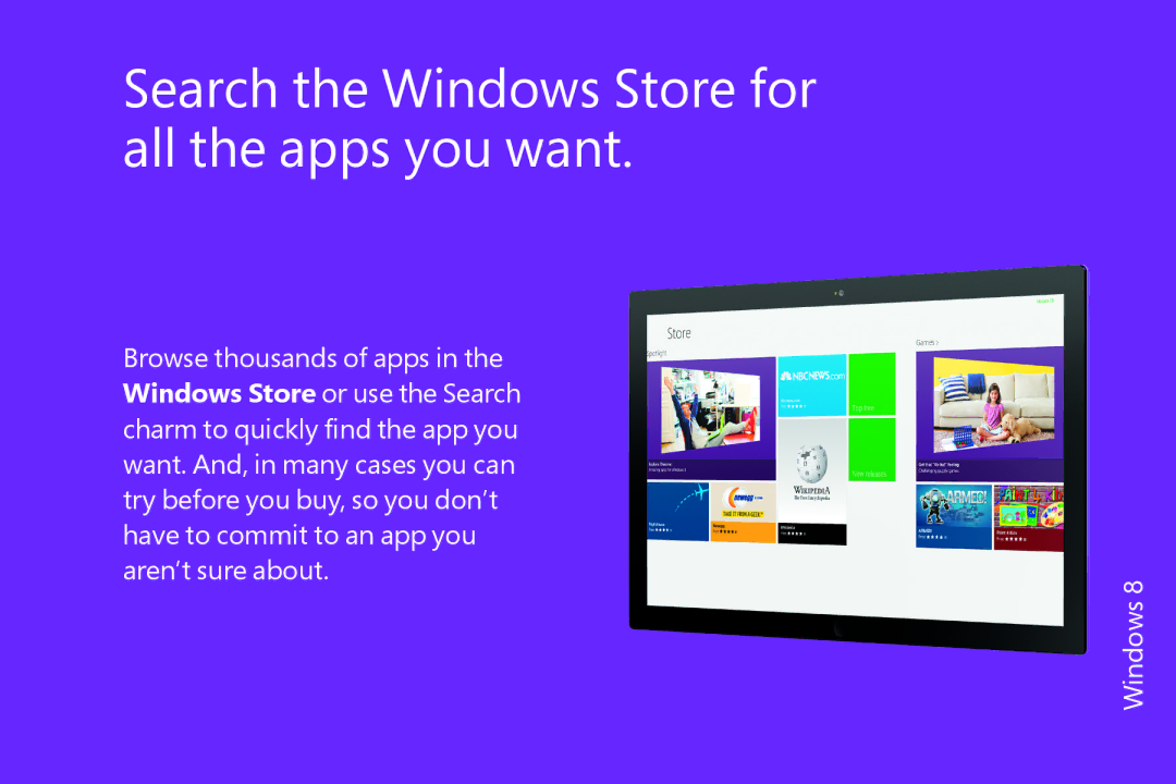 Microsoft FQC-05956, FQC06913, WN700388, WN700404, FQC05940, 5VR00001 manual Search the Windows Store for all the apps you want 