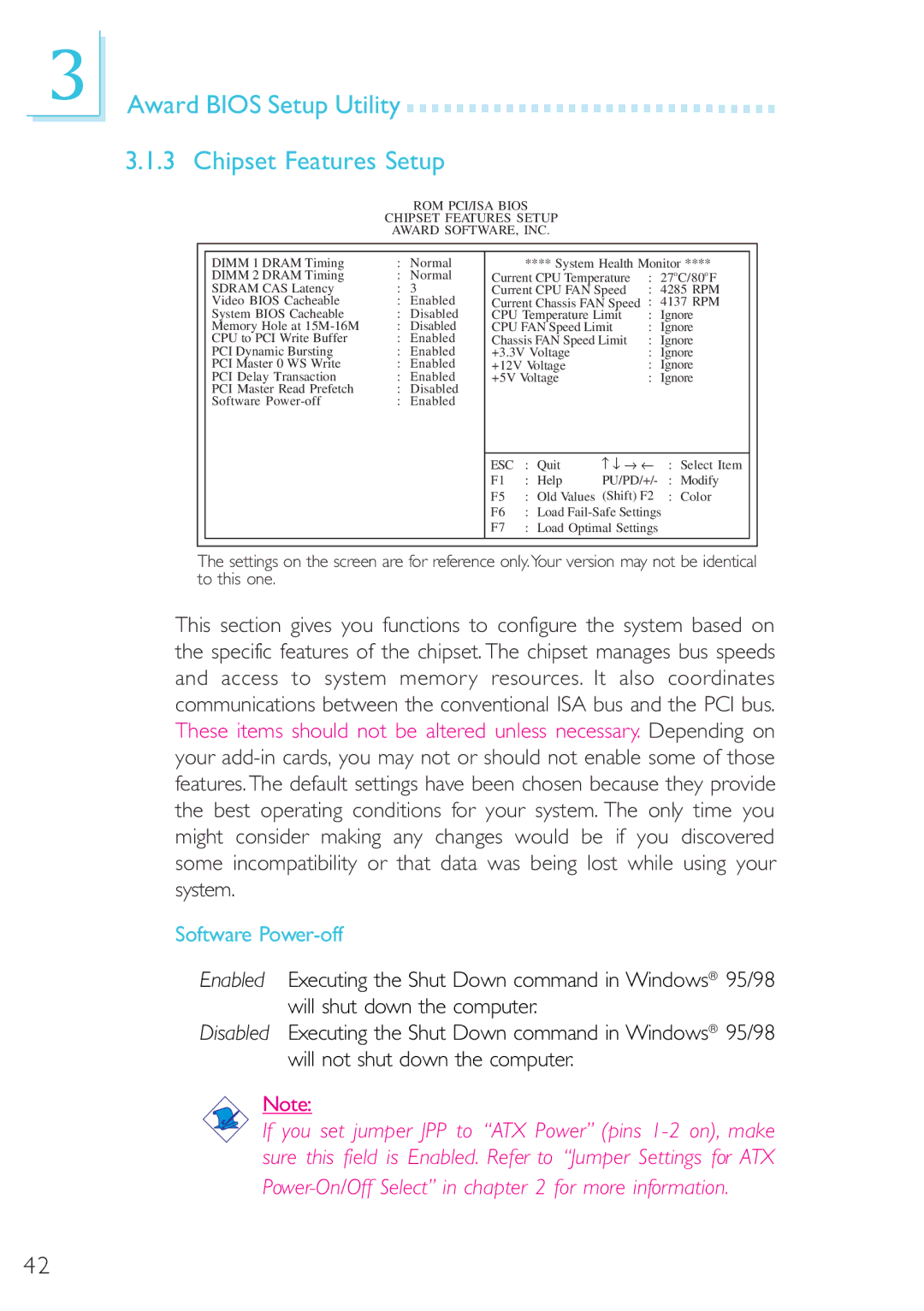 Microsoft G7VP2 manual Award Bios Setup Utility Chipset Features Setup, Software Power-off 