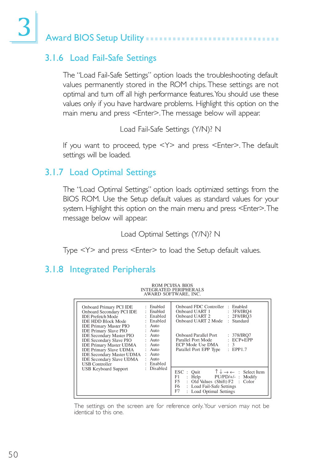 Microsoft G7VP2 manual Award Bios Setup Utility Load Fail-Safe Settings, Load Optimal Settings, Integrated Peripherals 