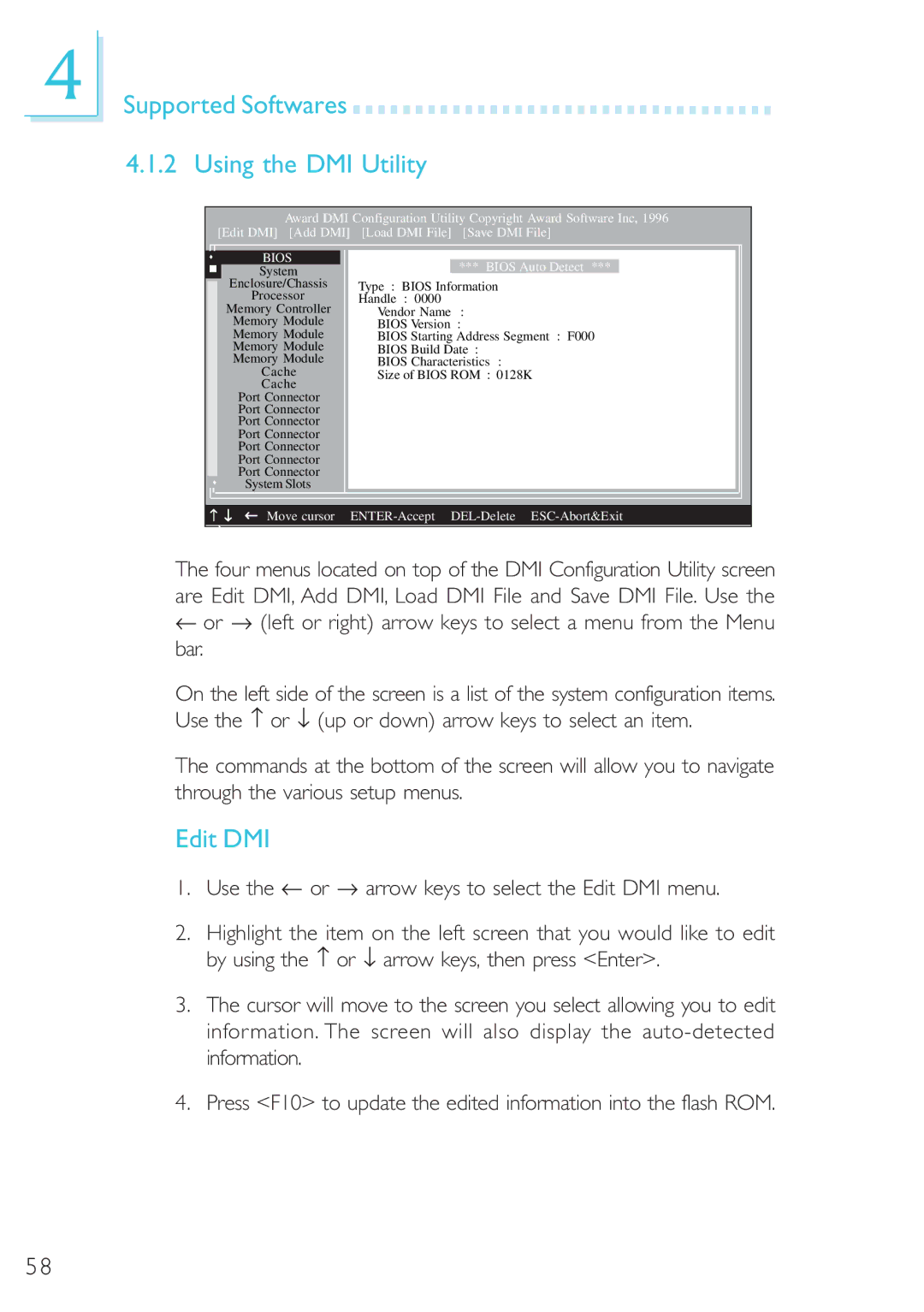 Microsoft G7VP2 manual Supported Softwares Using the DMI Utility, Edit DMI 