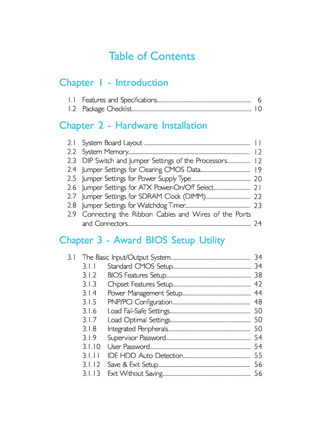 Microsoft G7VP2 manual Table of Contents, Introduction, Hardware Installation, Award BIOS Setup Utility 