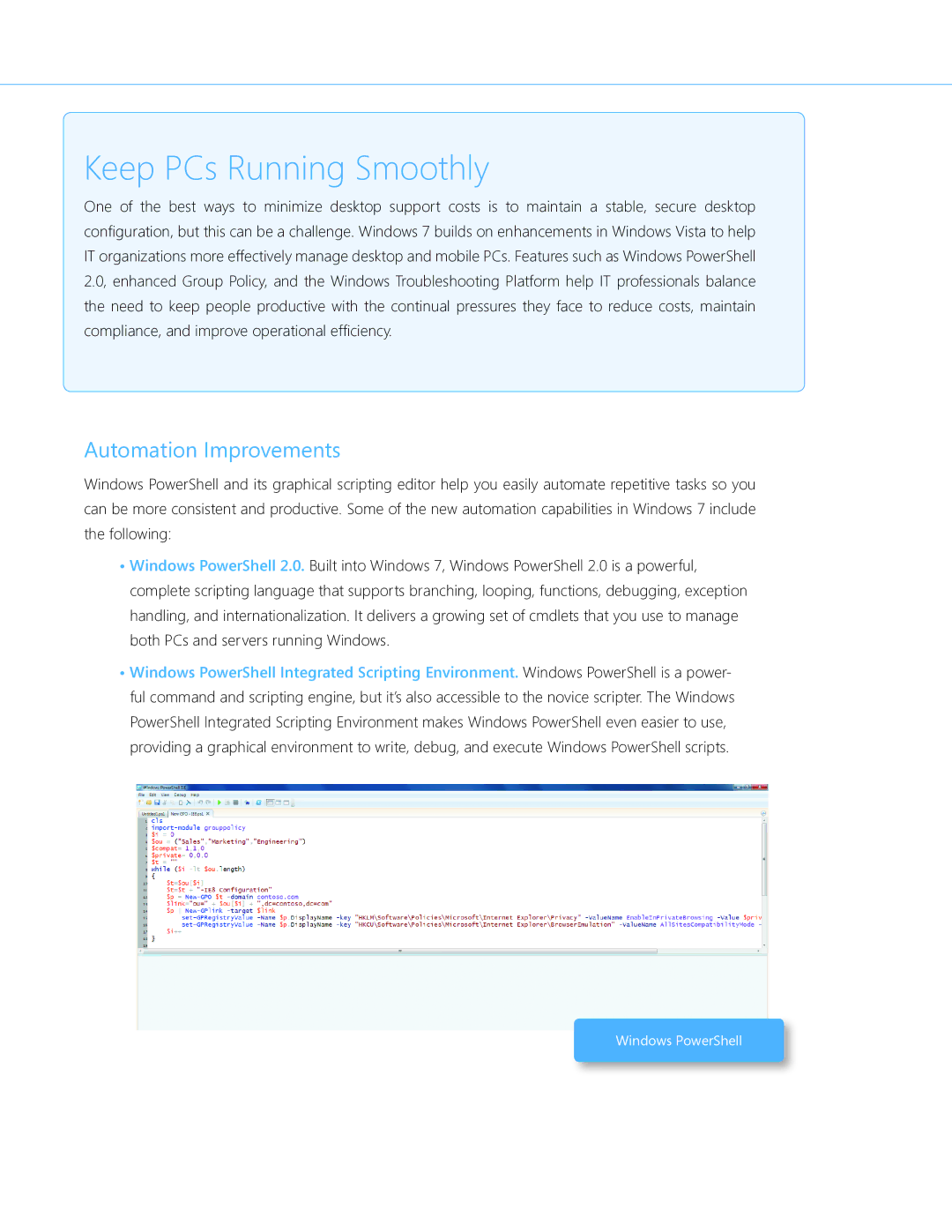 Microsoft QGF-00154, GLC00182, GLC01878, GLC00184, GFC00941, GFC02021 manual Keep PCs Running Smoothly, Automation Improvements 