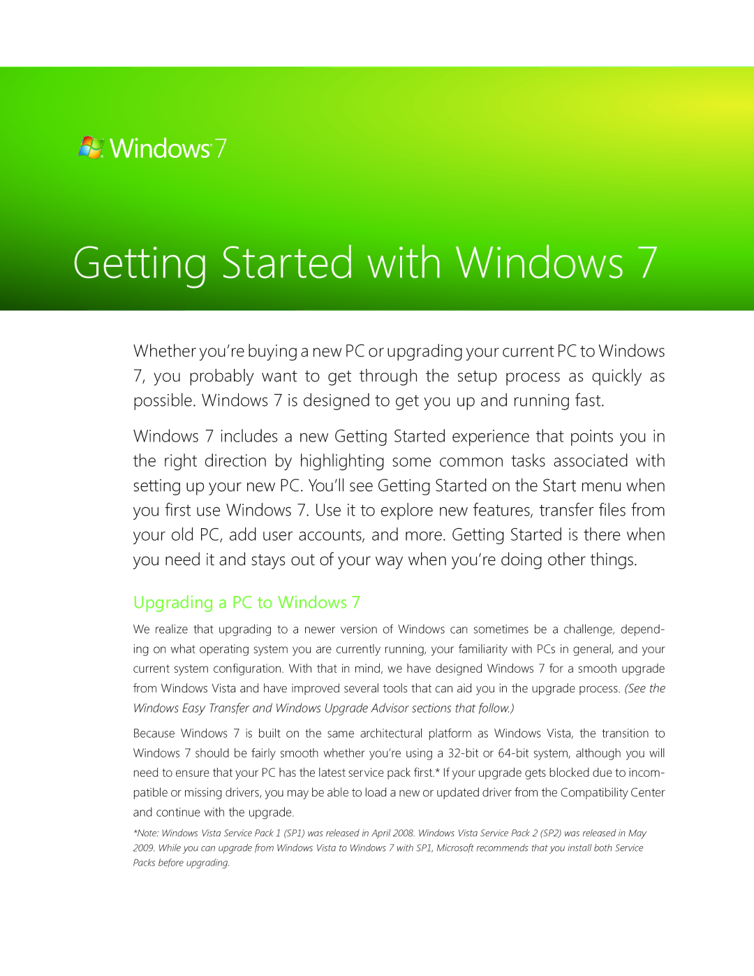 Microsoft FQC00129, GLC00182, GLC01878, GLC00184, GFC00941, GFC02021, GLC-01809, GFC-02050, GLC01844 Getting Started with Windows 