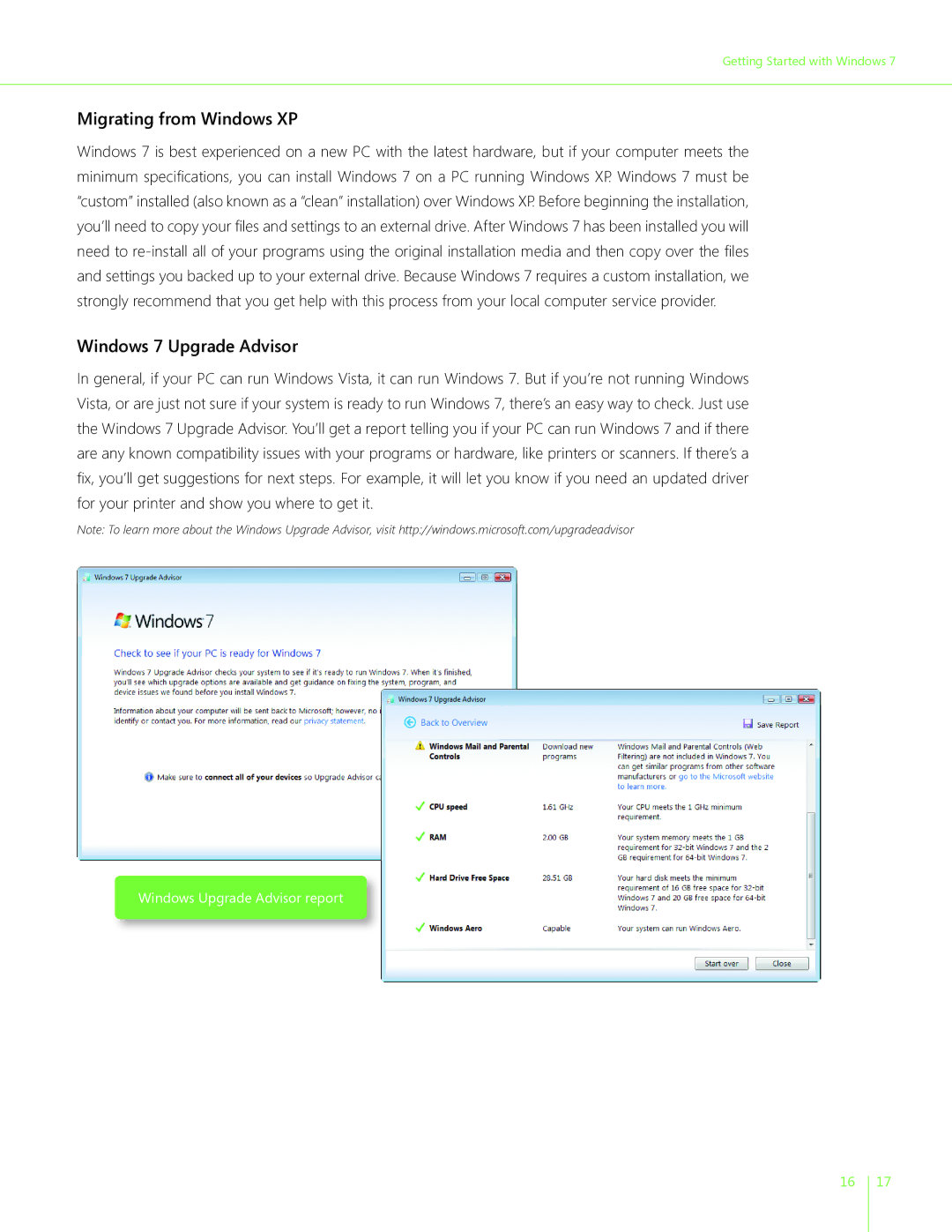 Microsoft FQC-04770, GLC00182, GLC01878, GLC00184, GFC00941, GFC02021 Migrating from Windows XP, Windows 7 Upgrade Advisor 