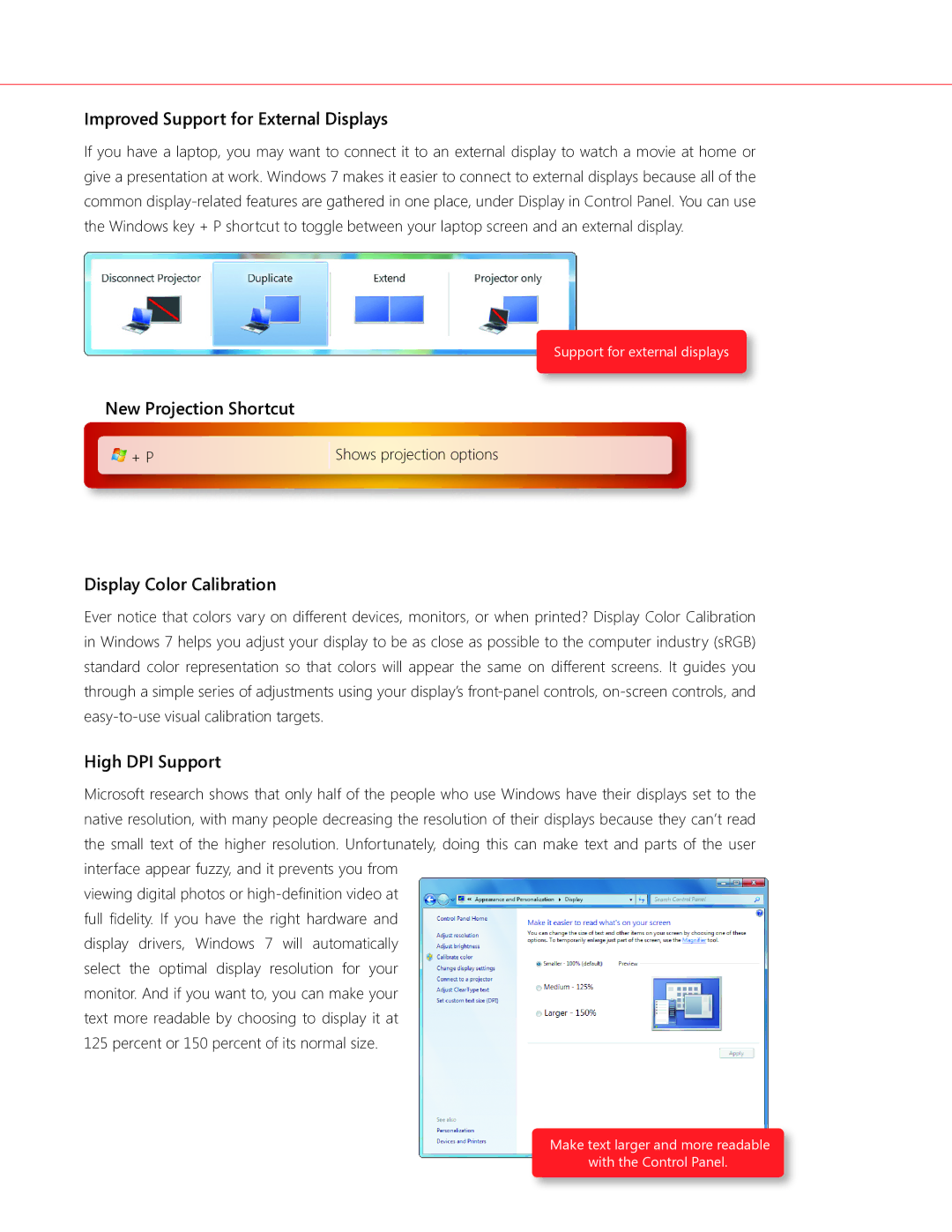 Microsoft QLF00195, GLC00182 Improved Support for External Displays, New Projection Shortcut, Display Color Calibration 