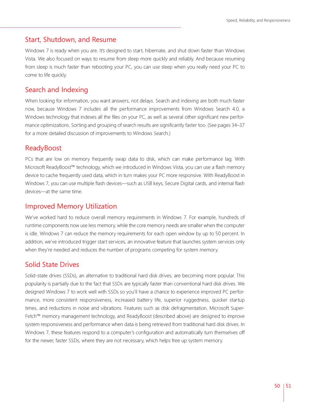 Microsoft GFC00941, GLC00182 Start, Shutdown, and Resume, Search and Indexing, ReadyBoost, Improved Memory Utilization 