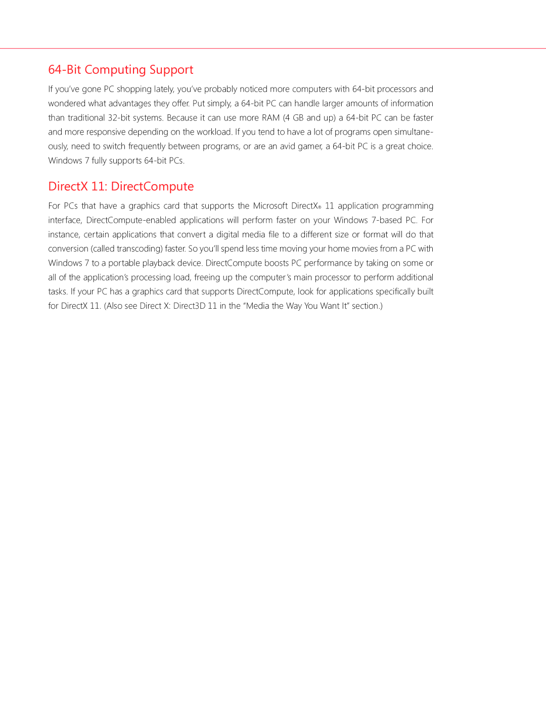 Microsoft GFC-02050, GLC00182, GLC01878, GLC00184, GFC00941, GFC02021, GLC01844 Bit Computing Support, DirectX 11 DirectCompute 