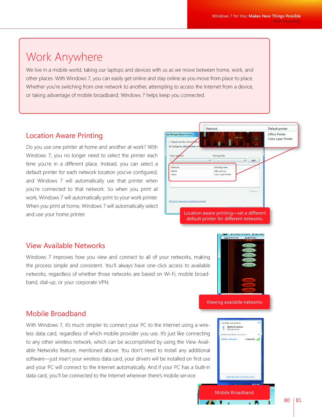 Microsoft GLC-01909, GLC00182, GLC01878 Work Anywhere, Location Aware Printing, View Available Networks, Mobile Broadband 