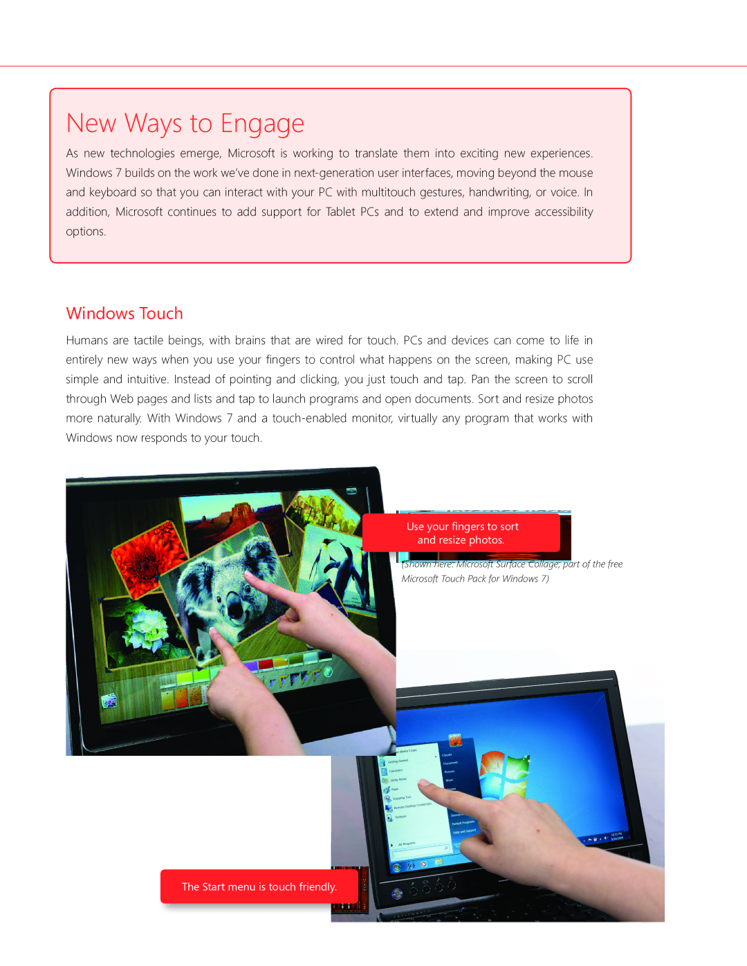 Microsoft QLF-00195, GLC00182, GLC01878, GLC00184, GFC00941, GFC02021, GLC-01809, GFC-02050 New Ways to Engage, Windows Touch 