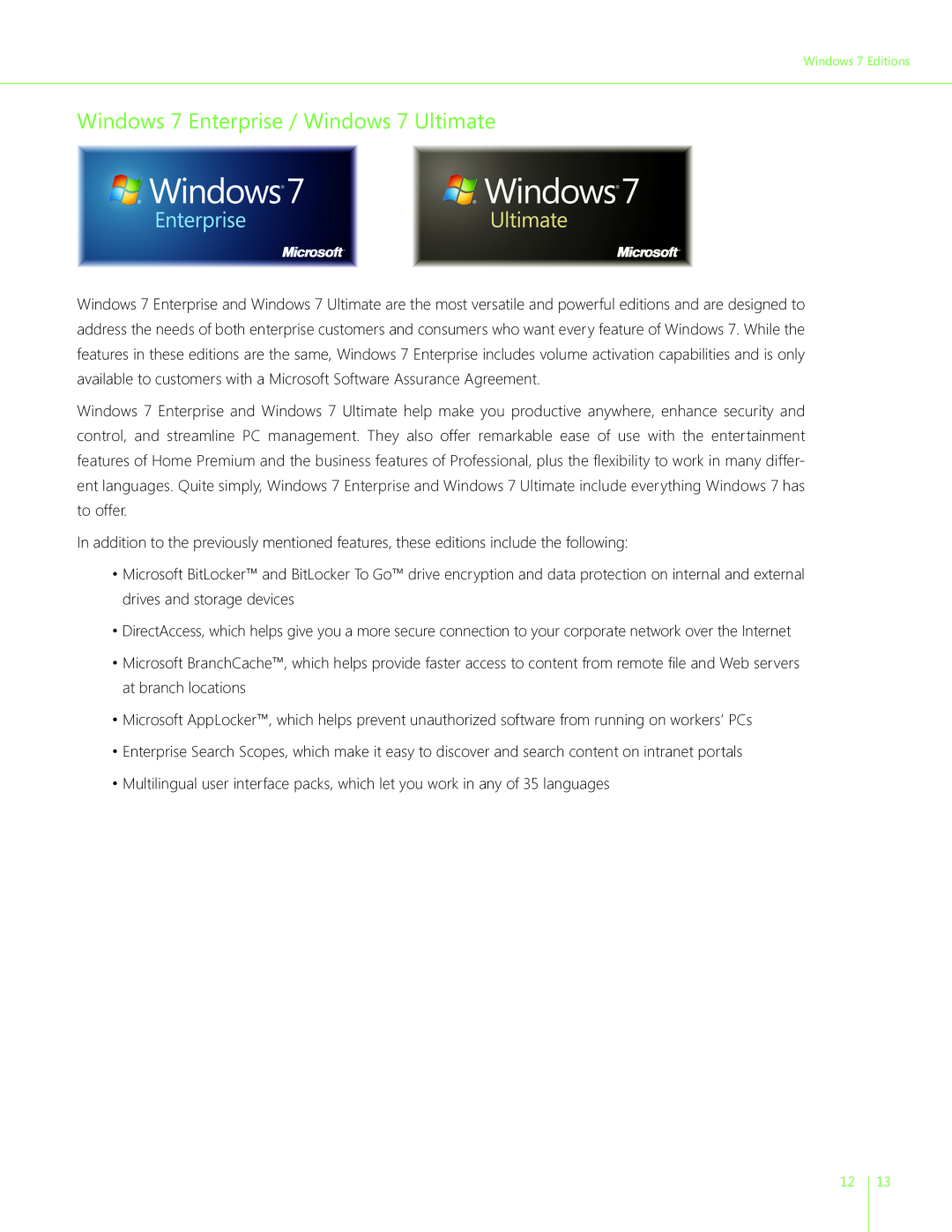 Microsoft FQC-04649, GLC00182, GLC01878, GLC00184, GFC00941, GFC02021, GLC-01809 manual Windows 7 Enterprise / Windows 7 Ultimate 