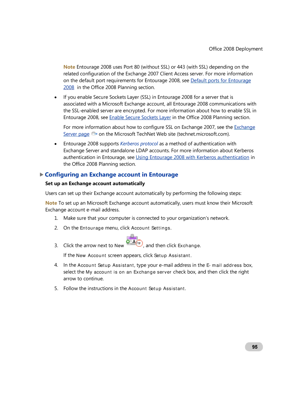 Microsoft GZA-00006 manual Configuring an Exchange account in Entourage, Set up an Exchange account automatically 