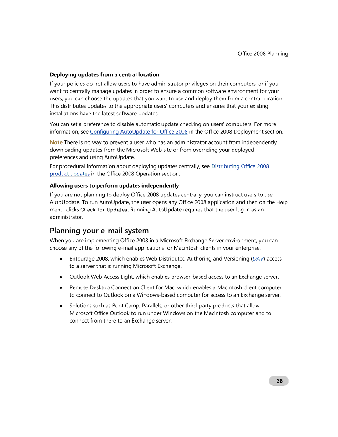 Microsoft GZA-00006 manual Planning your e-mail system, Deploying updates from a central location 