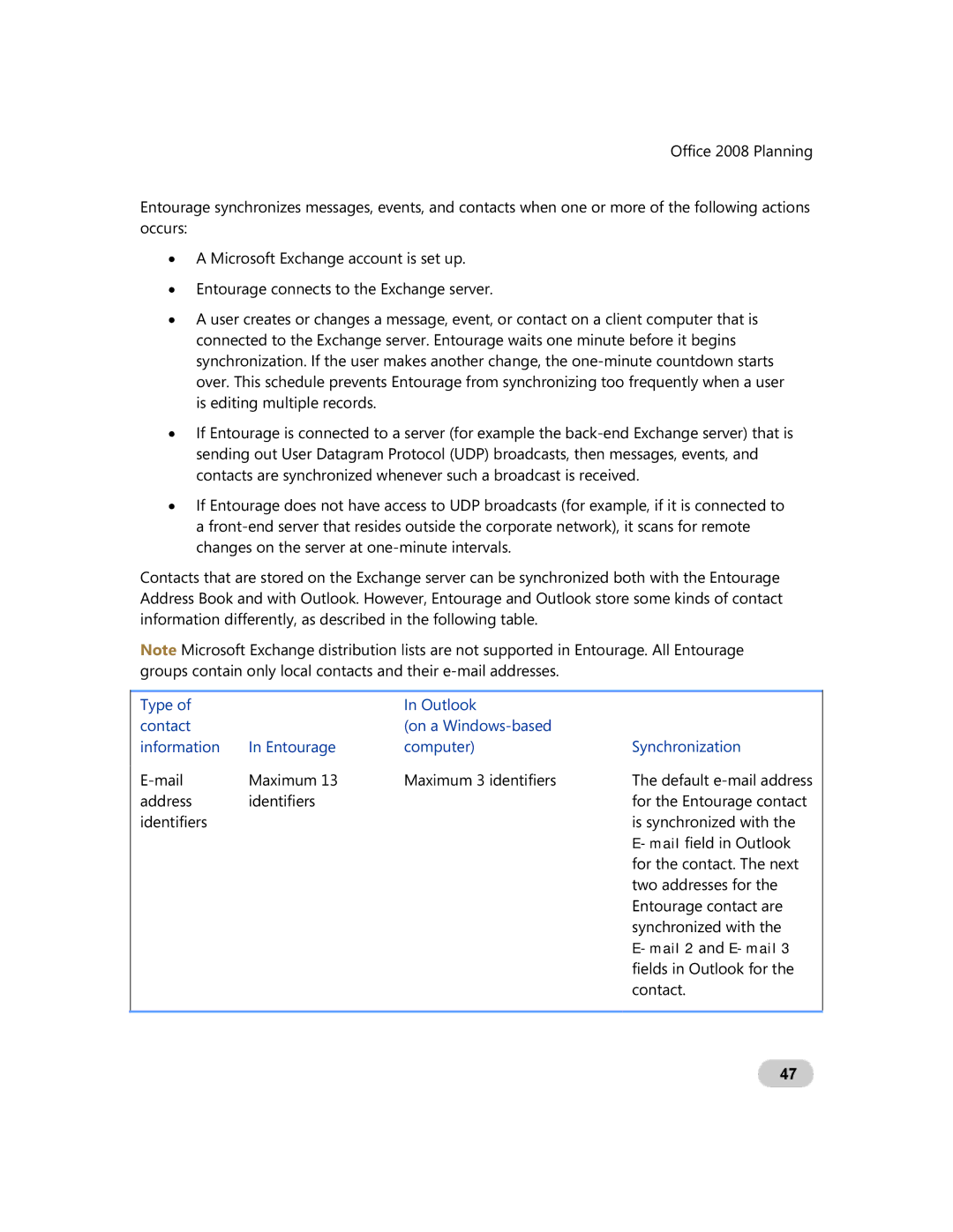 Microsoft GZA-00006 manual Fields in Outlook for 