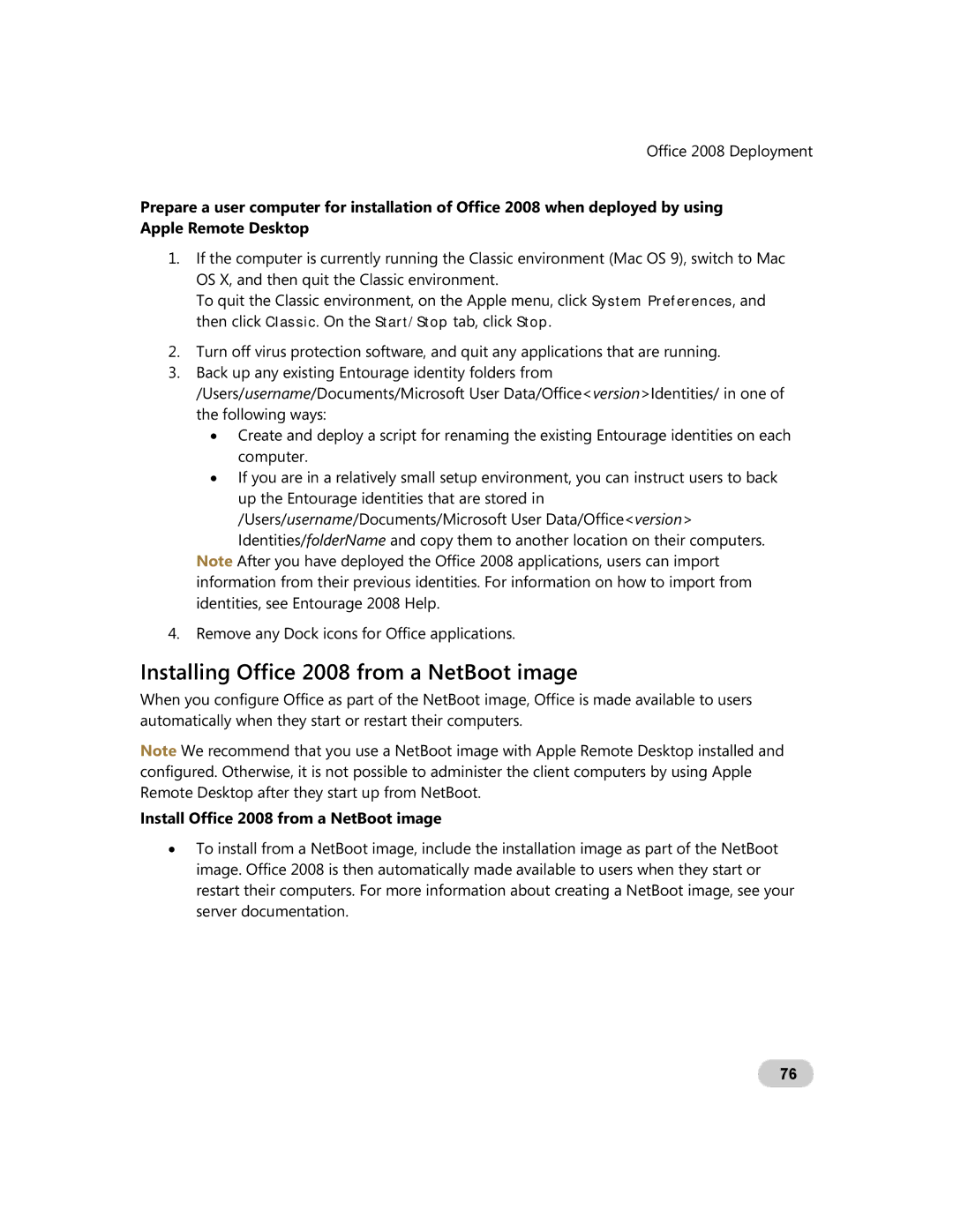 Microsoft GZA-00006 manual Installing Office 2008 from a NetBoot image, Install Office 2008 from a NetBoot image 