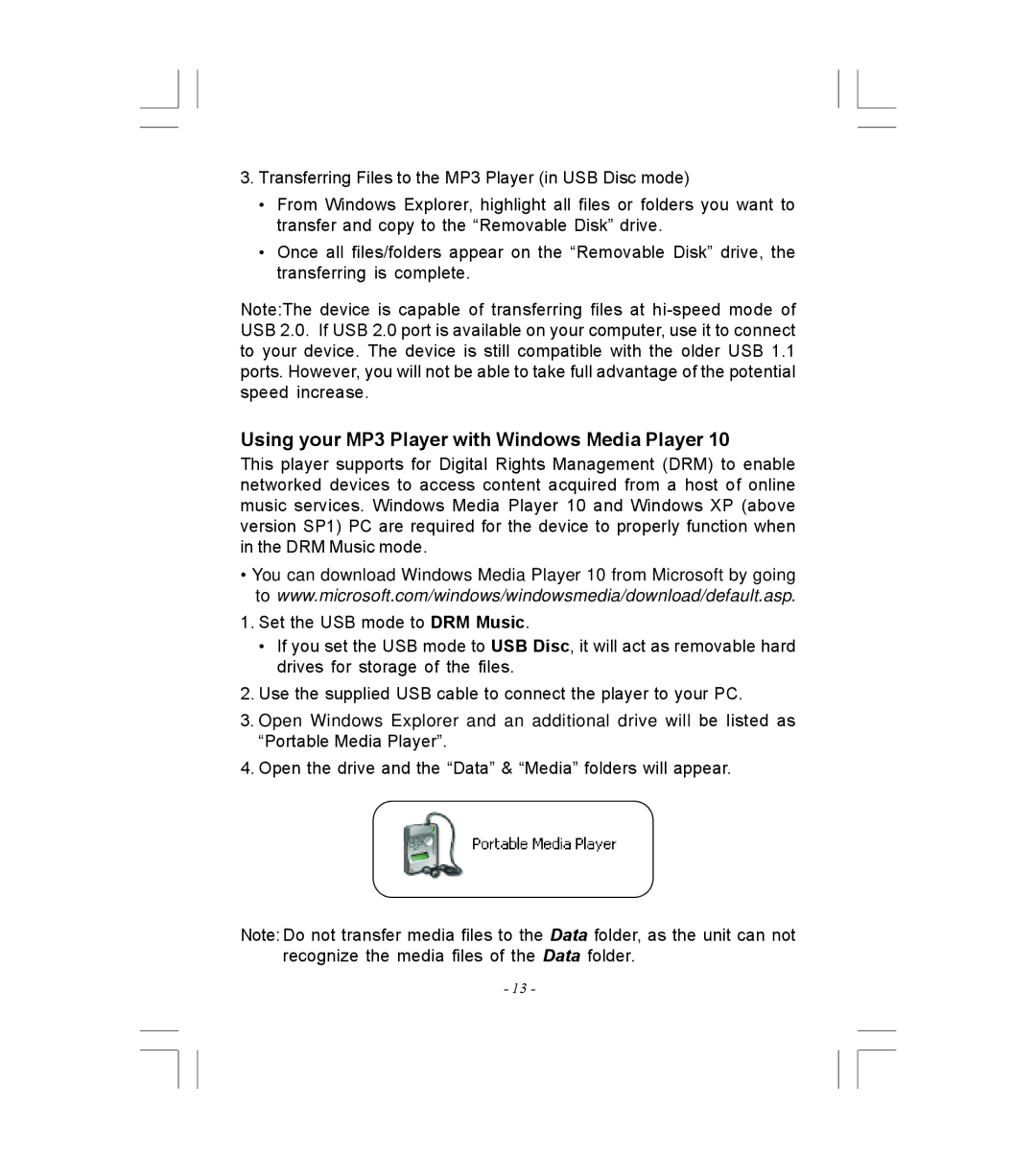 Microsoft HDP-3202-BS instruction manual Using your MP3 Player with Windows Media Player 