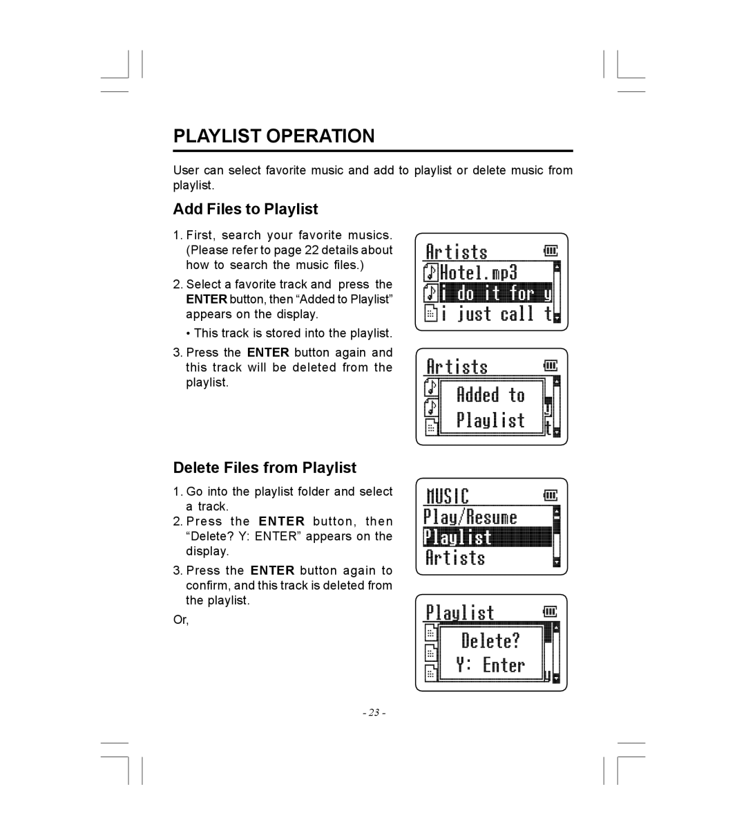 Microsoft HDP-3202-BS instruction manual Playlist Operation, Add Files to Playlist, Delete Files from Playlist 