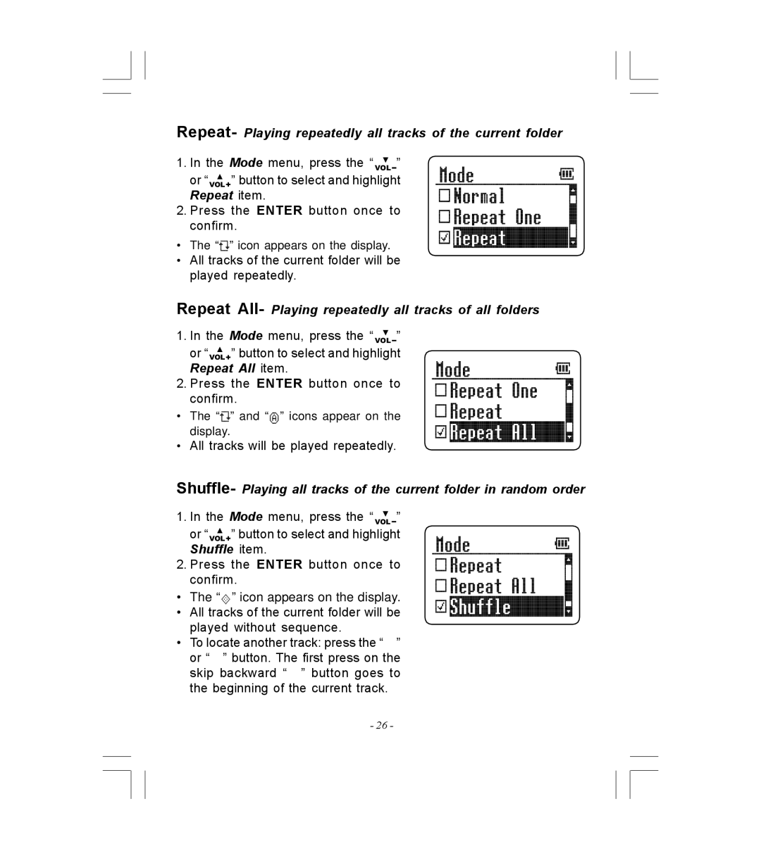 Microsoft HDP-3202-BS instruction manual Repeat- Playing repeatedly all tracks of the current folder 