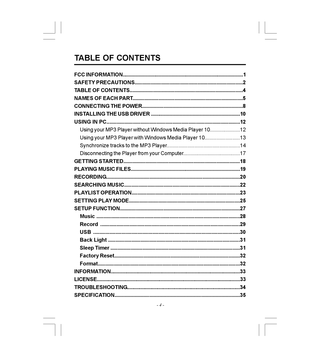 Microsoft HDP-3202-BS instruction manual Table of Contents 