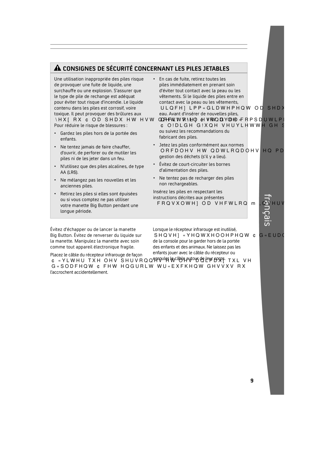 Microsoft Big Button Pad, ICES-003, 032502 manual Français, Consignes DE Sécurité Concernant LES Piles Jetables 