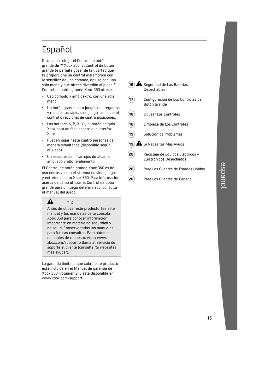 Microsoft Big Button Pad, ICES-003, 032502 manual Español, Uso cómodo y ambidextro, con una sola mano 