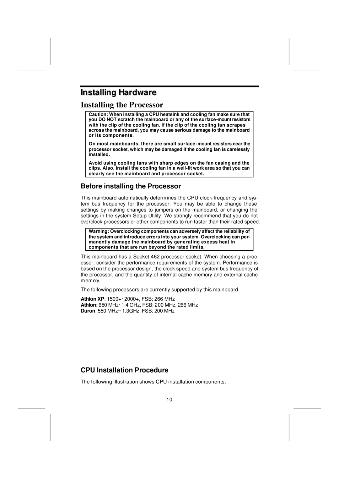 Microsoft mainboard, K7S5A manual Installing Hardware, Installing the Processor, Before installing the Processor 