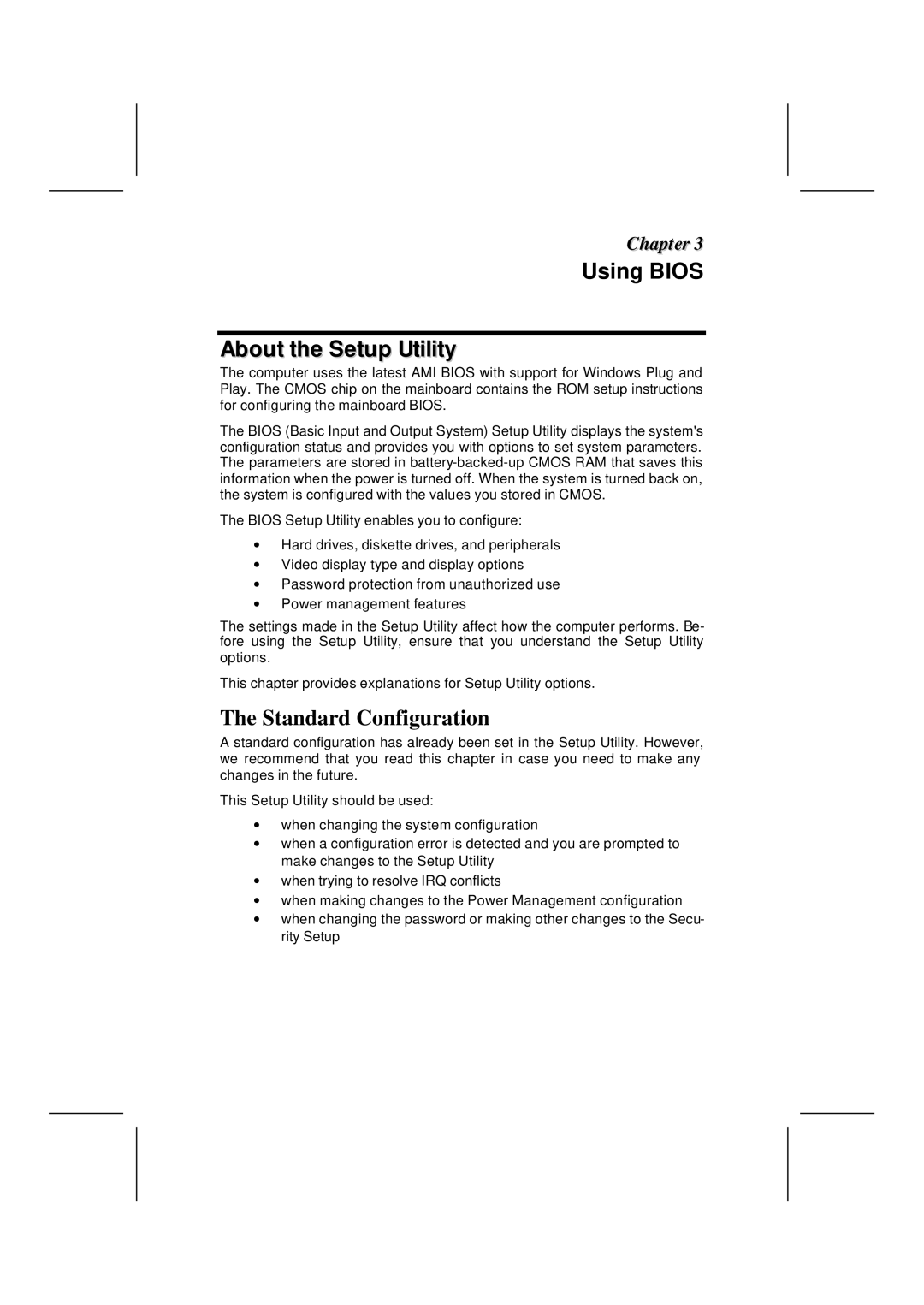 Microsoft K7S5A, mainboard manual Using Bios About the Setup Utility, Standard Configuration 