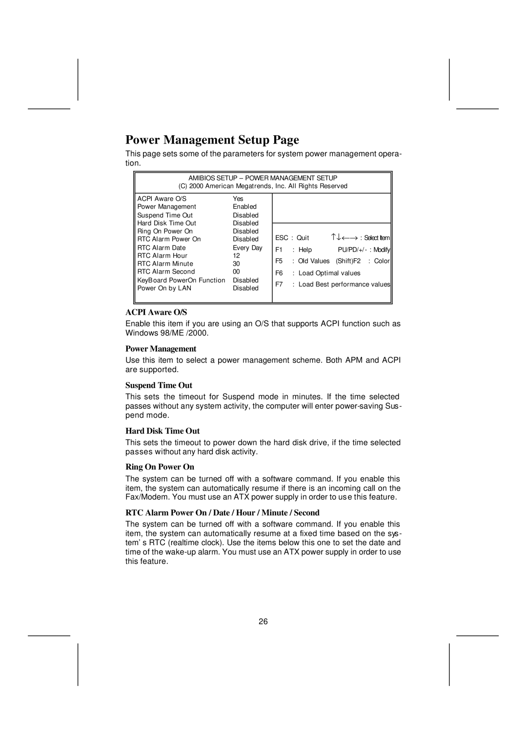 Microsoft mainboard, K7S5A manual Power Management Setup 