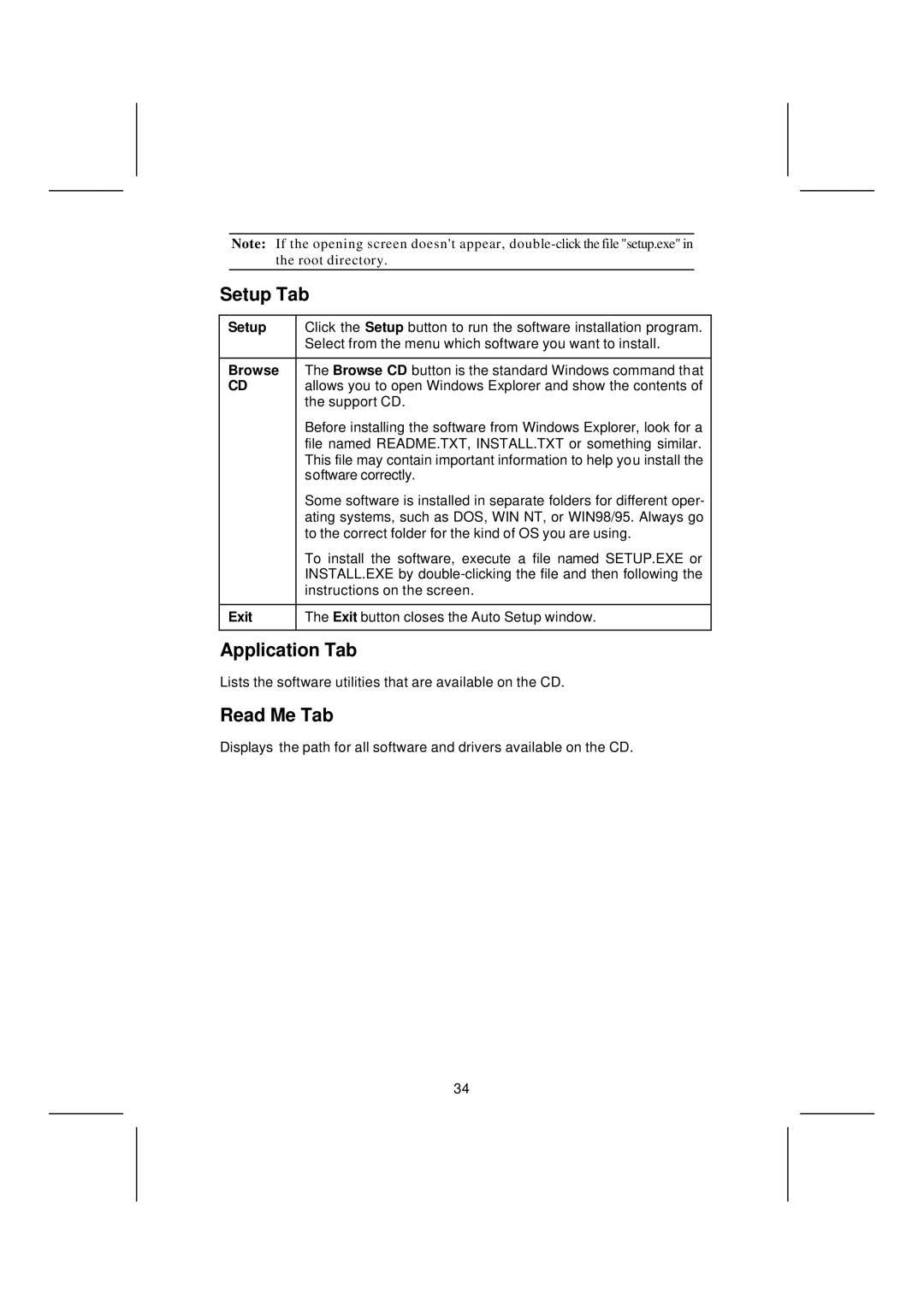 Microsoft mainboard, K7S5A manual Setup Tab, Application Tab, Read Me Tab 