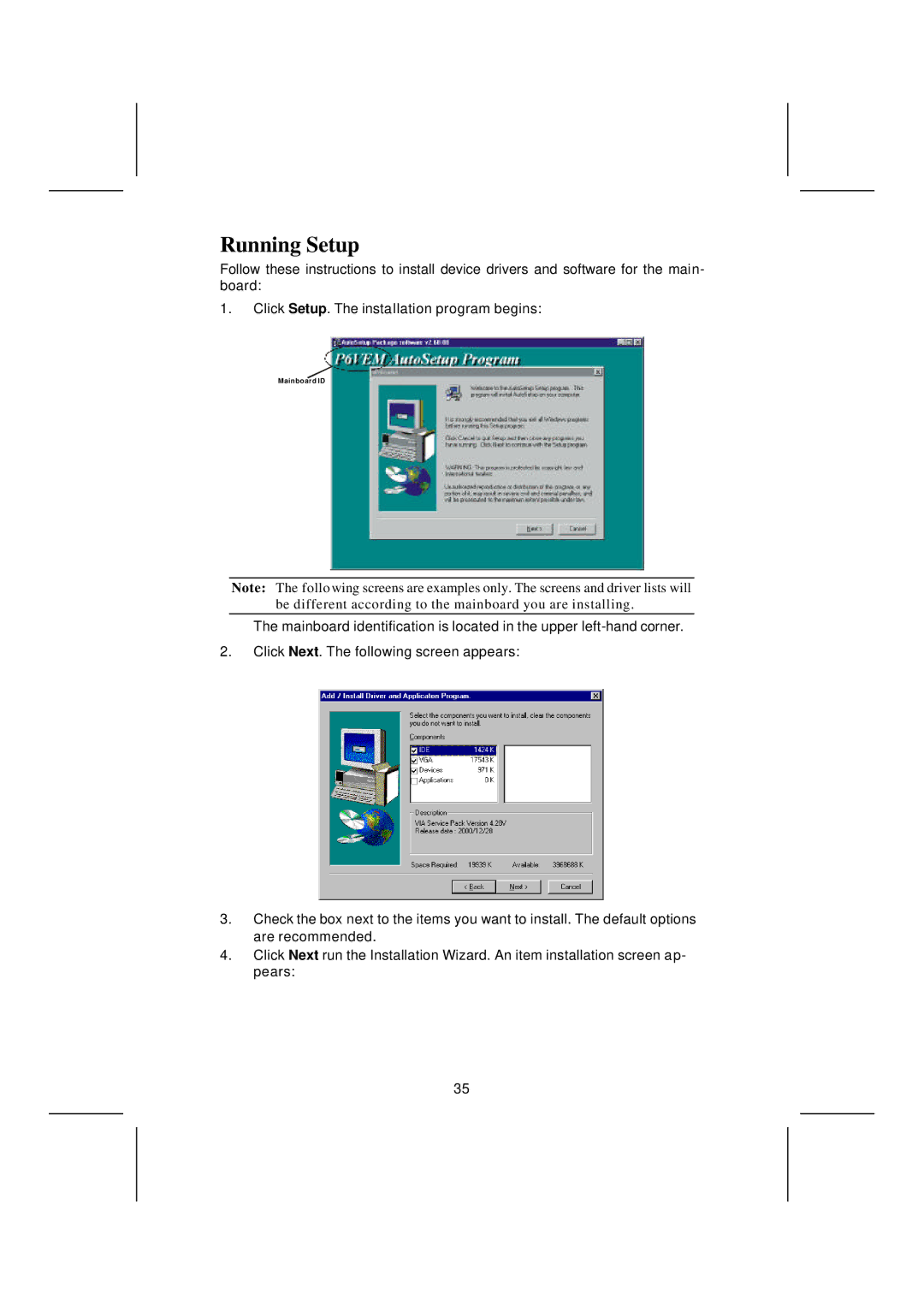 Microsoft K7S5A, mainboard manual Running Setup 