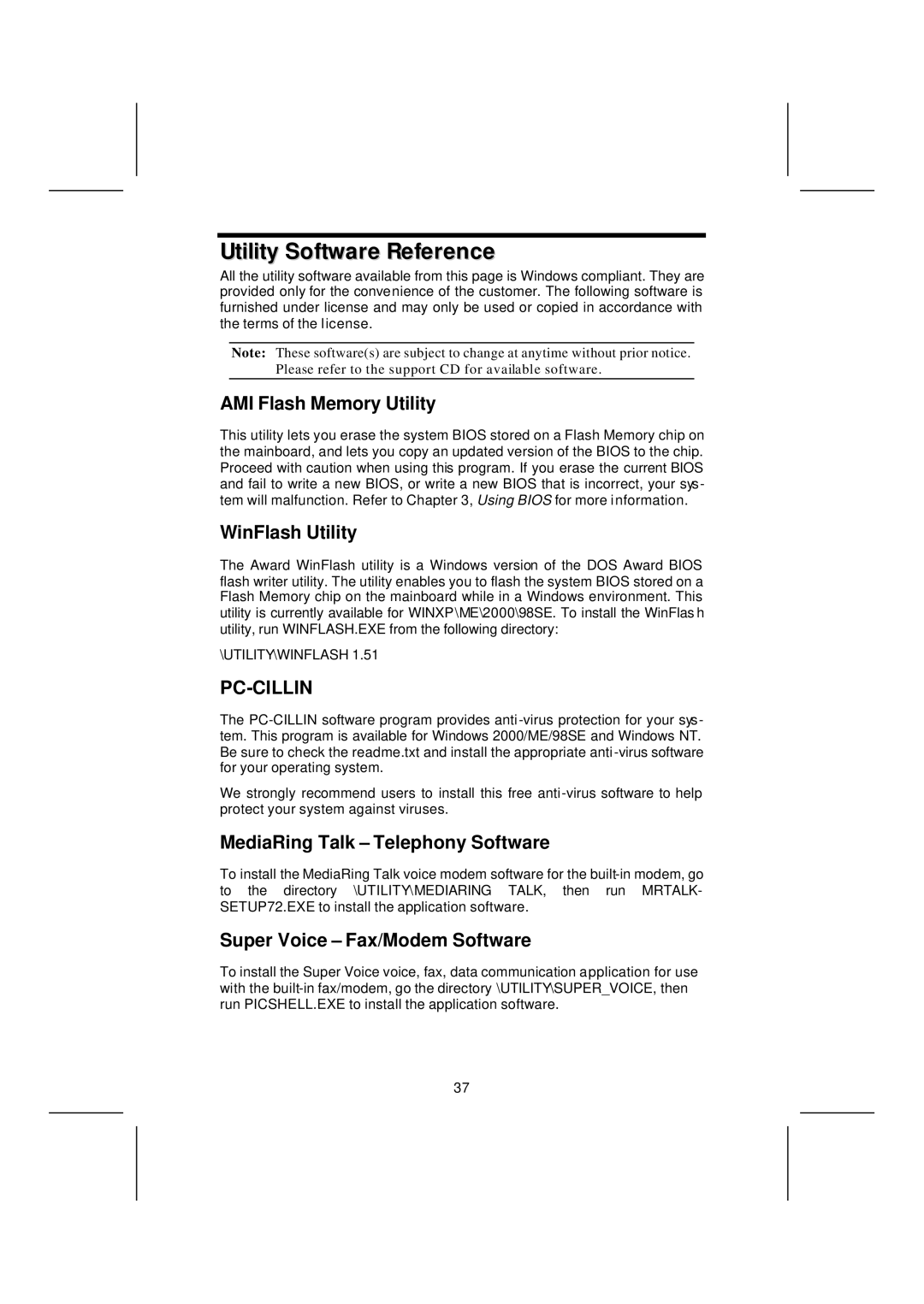 Microsoft K7S5A Utility Software Reference, AMI Flash Memory Utility, WinFlash Utility, MediaRing Talk Telephony Software 