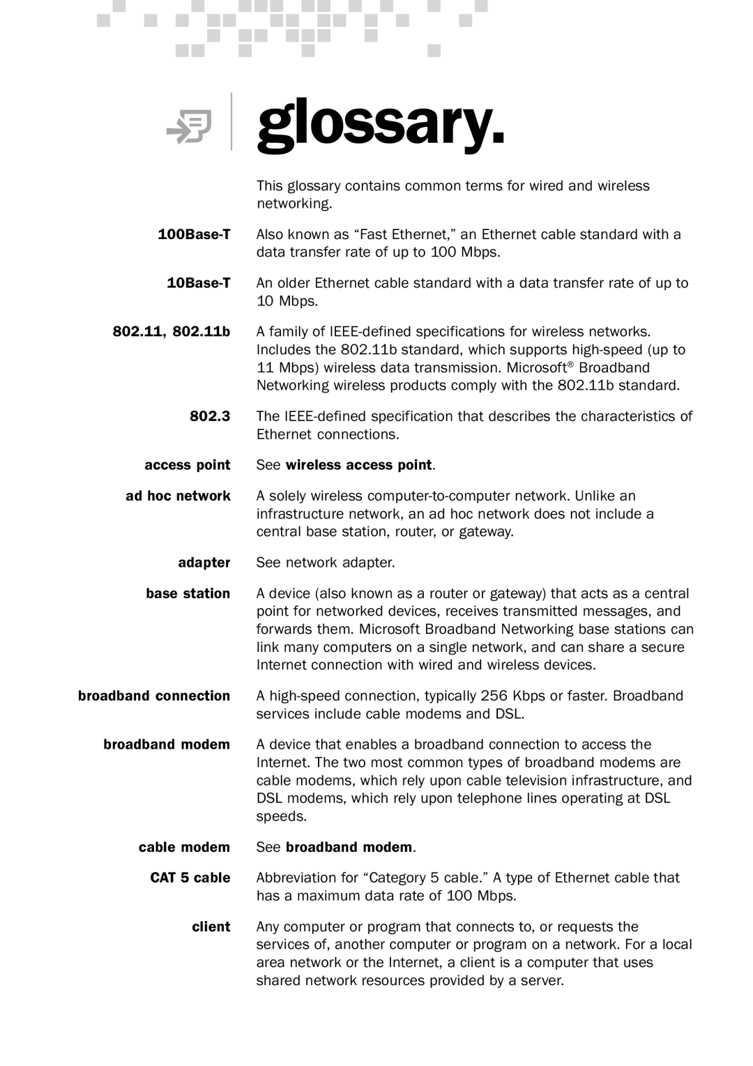 Microsoft MN-150 manual Glossary 