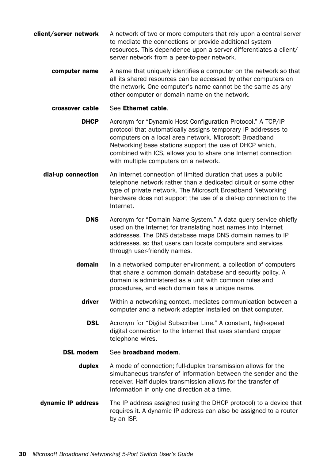 Microsoft MN-150 manual Microsoft Broadband Networking 5-Port Switch User’s Guide 