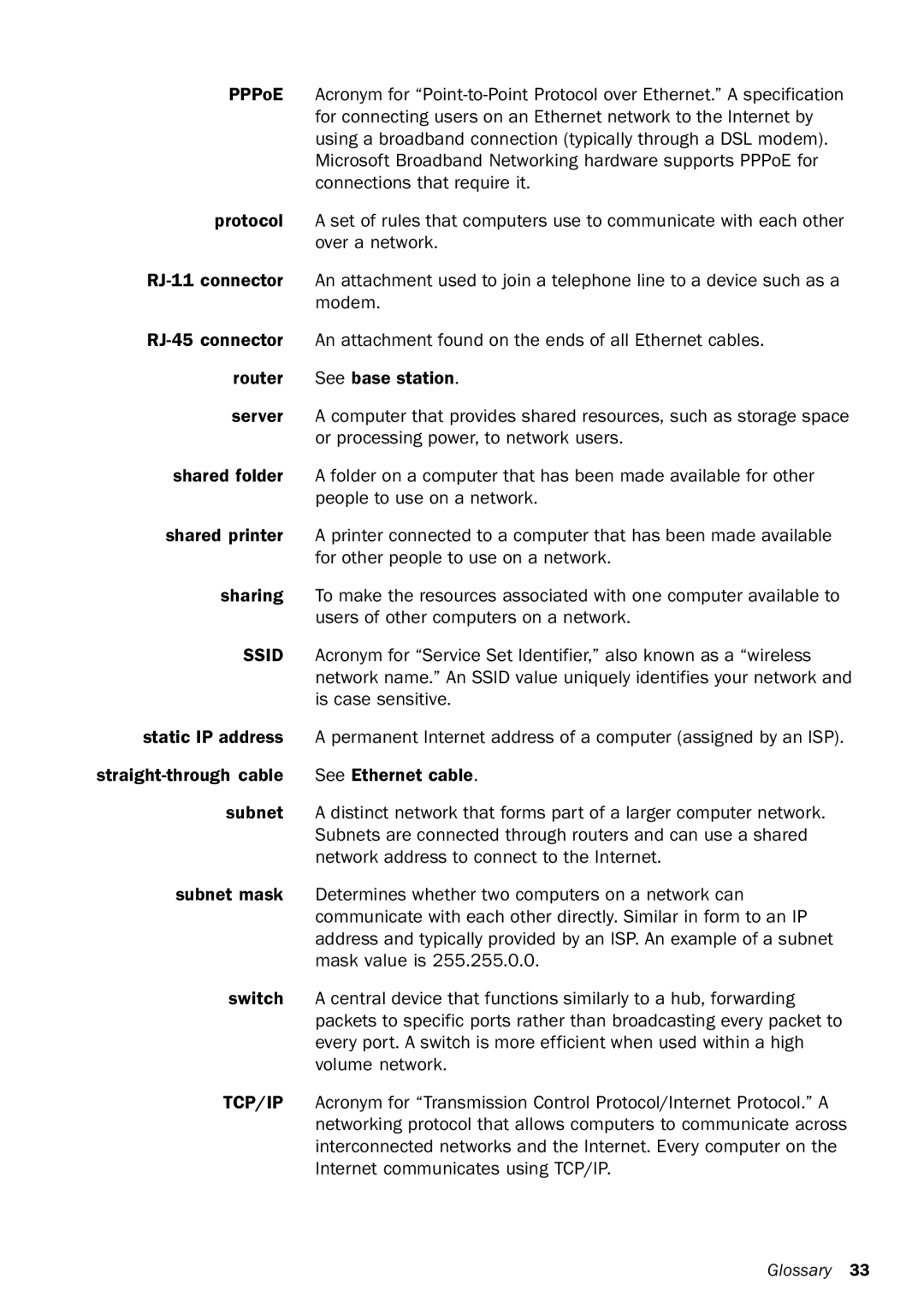 Microsoft MN-150 manual Glossary 