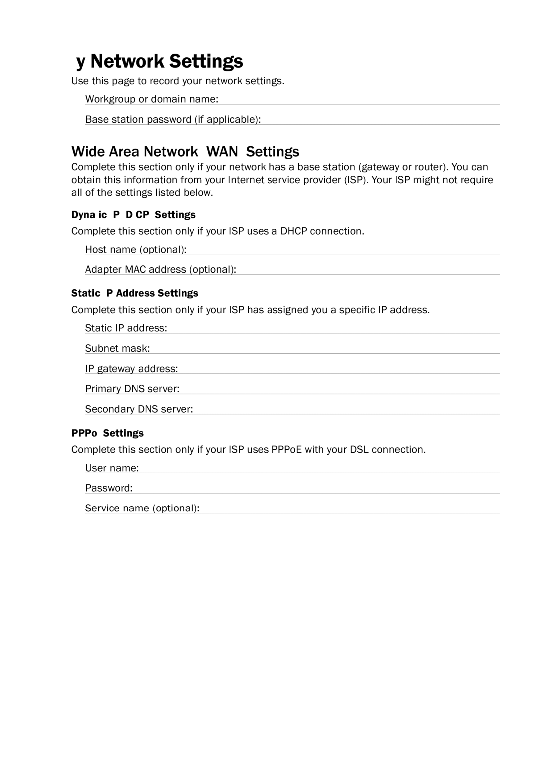 Microsoft MN-150 manual My Network Settings, Wide Area Network WAN Settings 