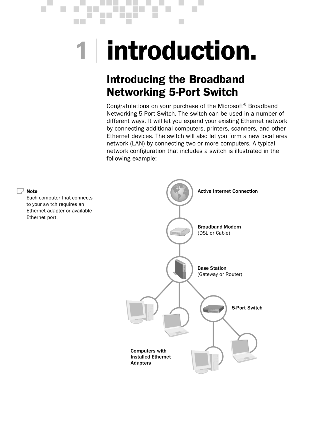 Microsoft MN-150 manual Introduction, Introducing the Broadband Networking 5-Port Switch 