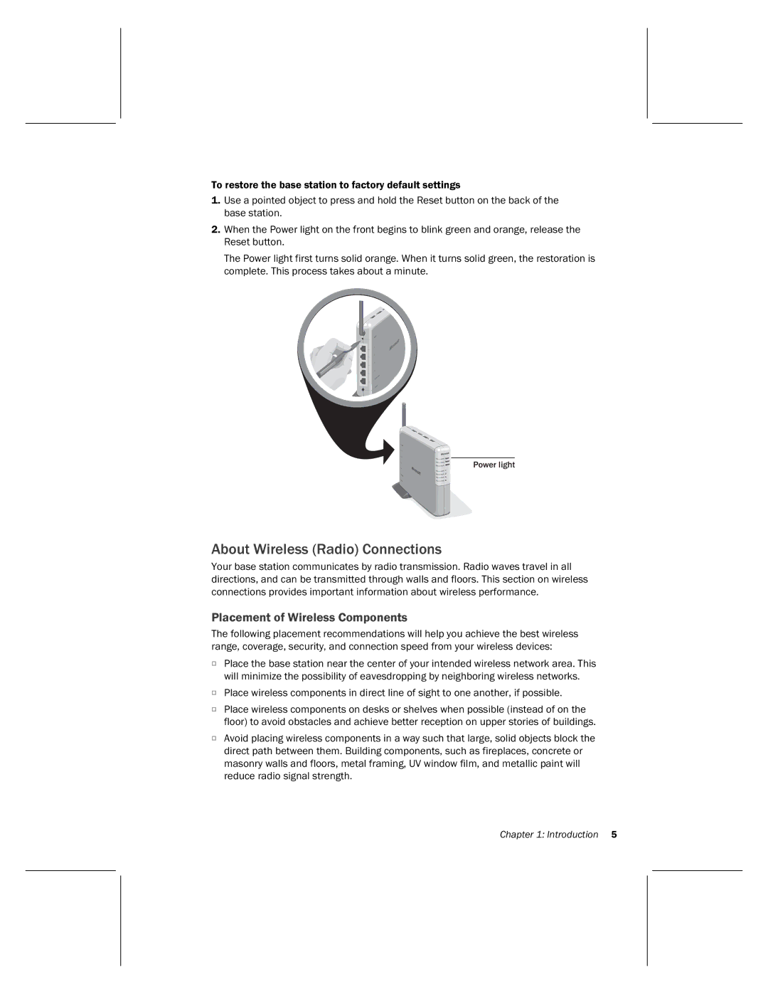 Microsoft MN-500 manual About Wireless Radio Connections, Placement of Wireless Components 