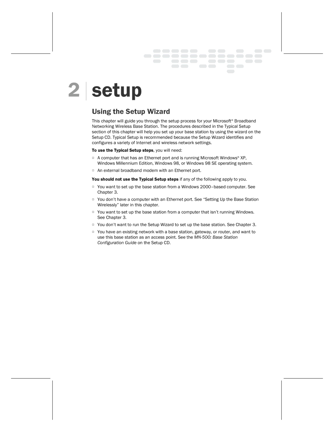 Microsoft MN-500 manual Setup 