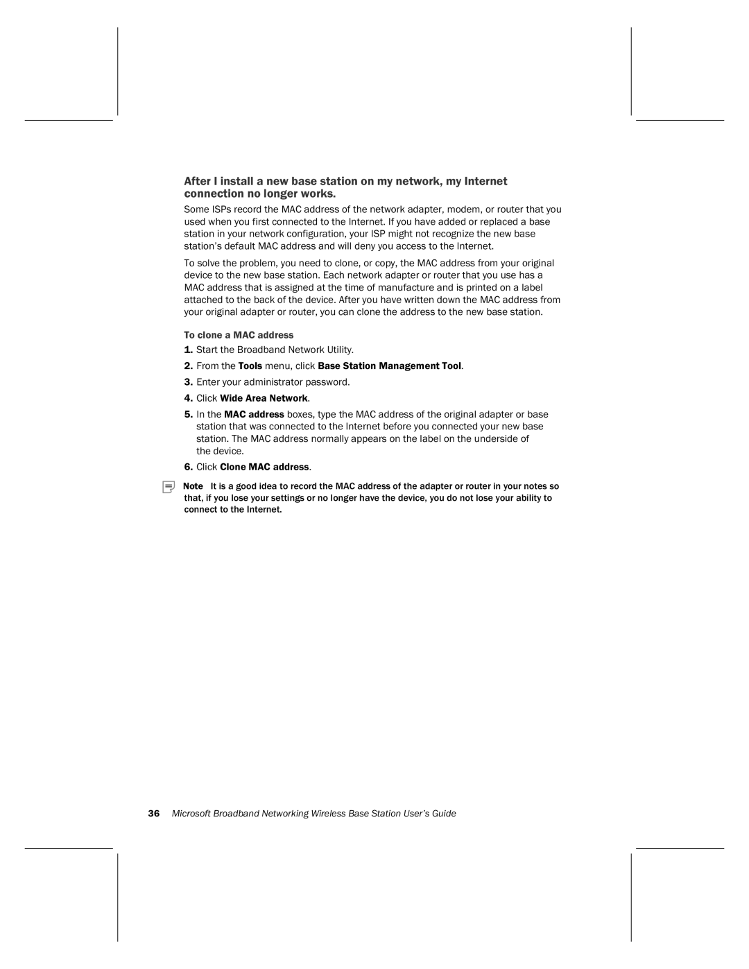 Microsoft MN-500 manual To clone a MAC address 