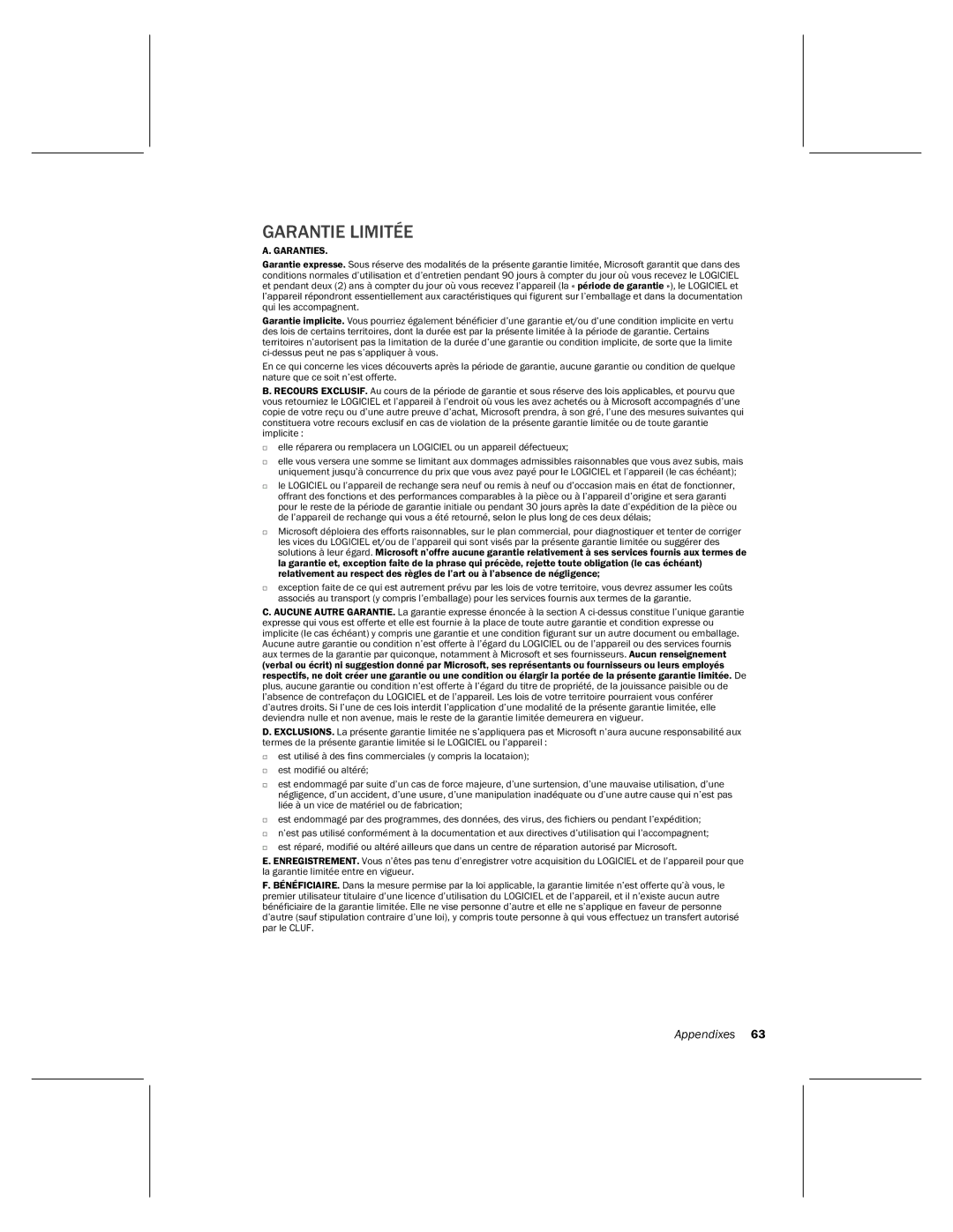 Microsoft MN-500 manual Garantie Limitée 