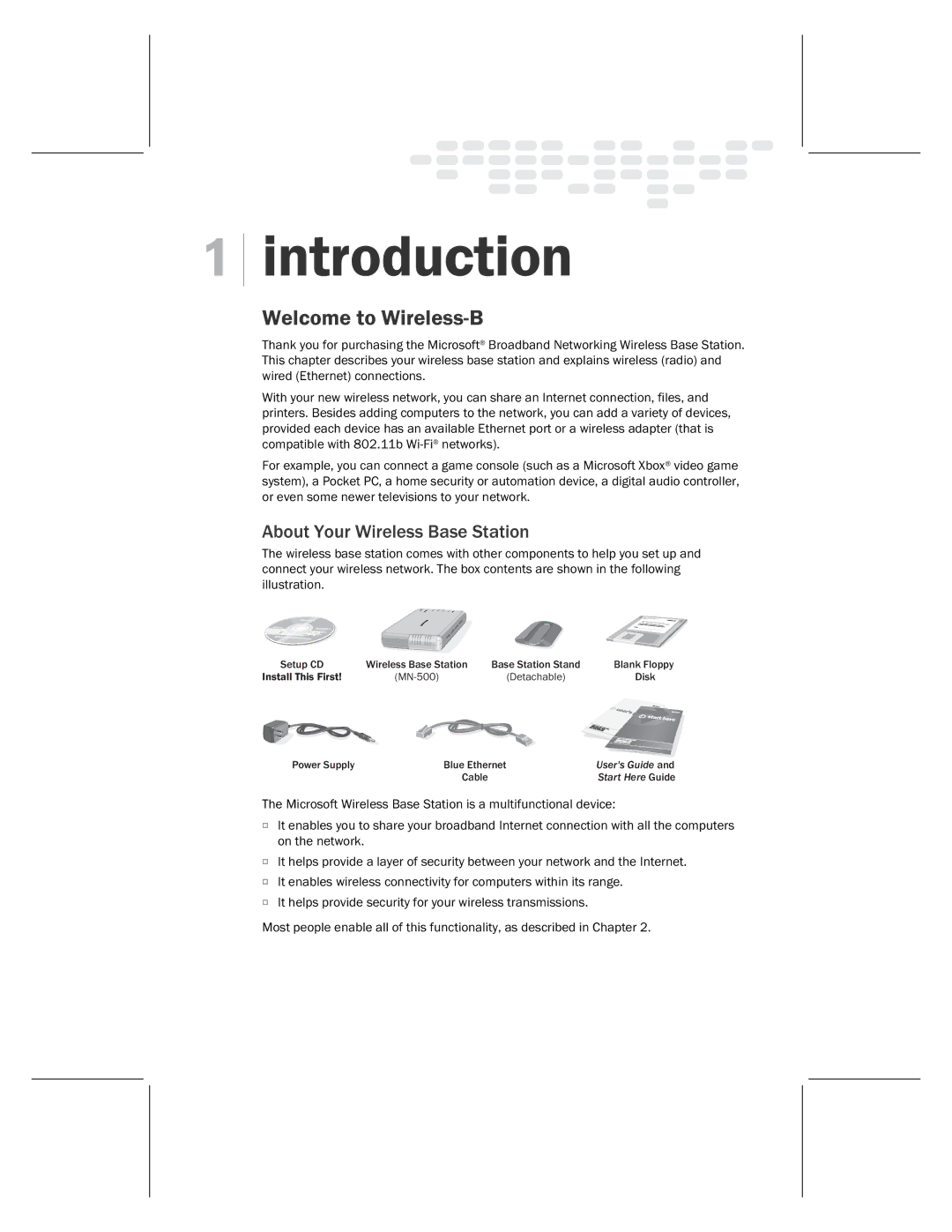 Microsoft MN-500 manual Introduction, About Your Wireless Base Station 