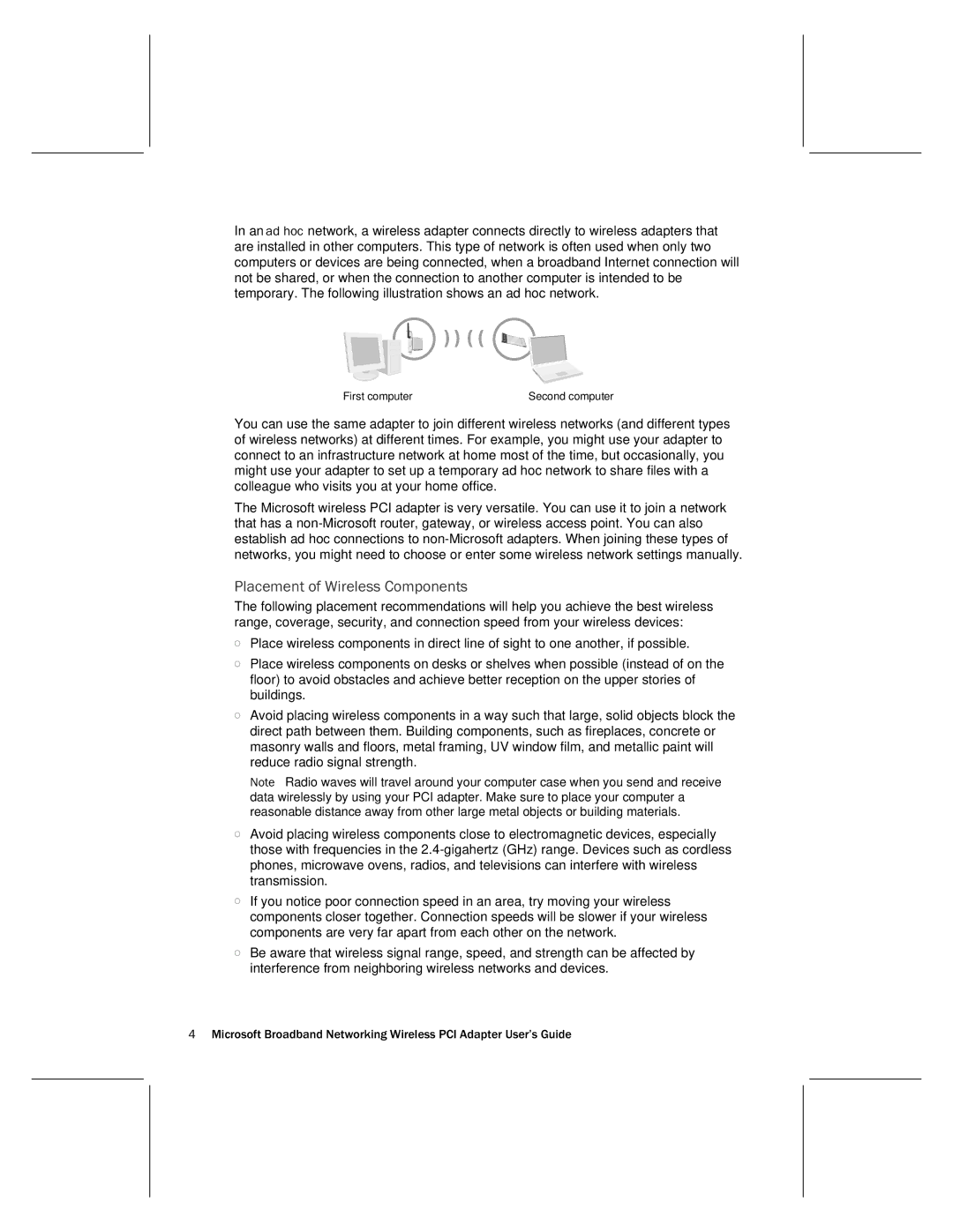 Microsoft MN-730 manual Placement of Wireless Components 