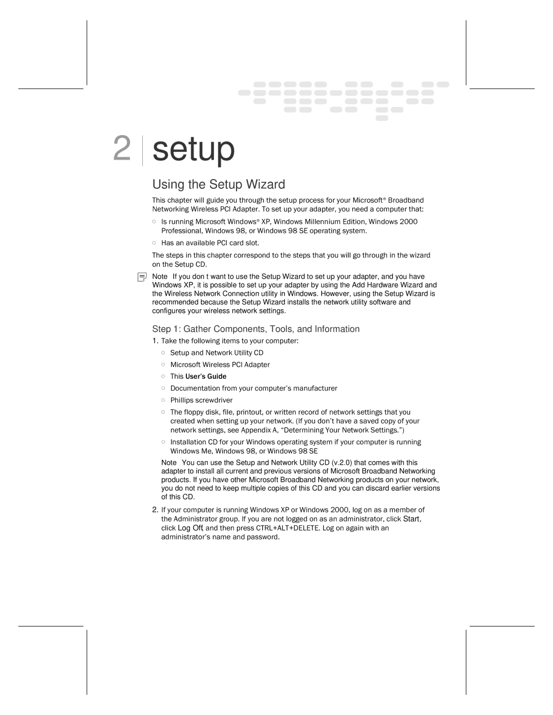 Microsoft MN-730 manual Setup, Gather Components, Tools, and Information 