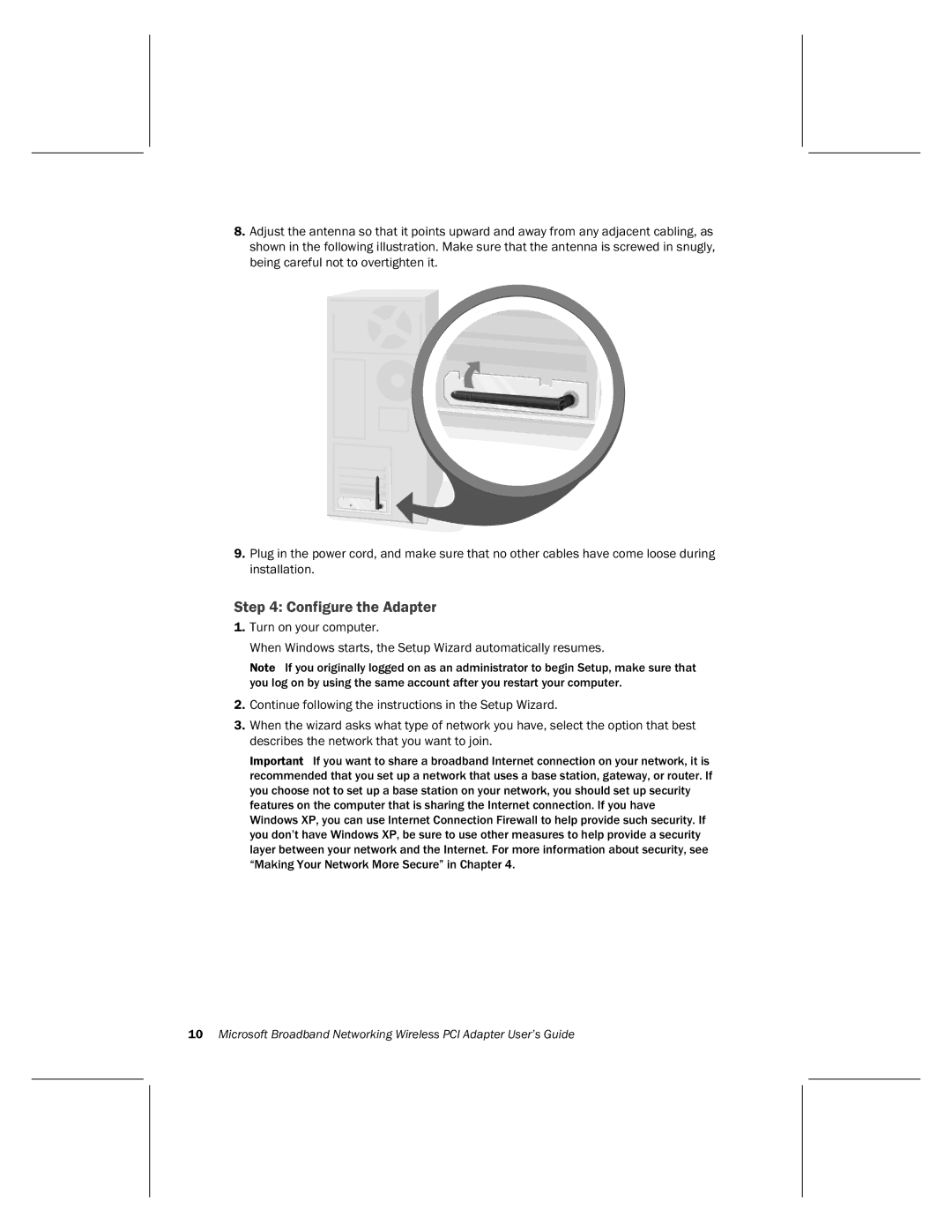 Microsoft MN-730 manual Configure the Adapter 