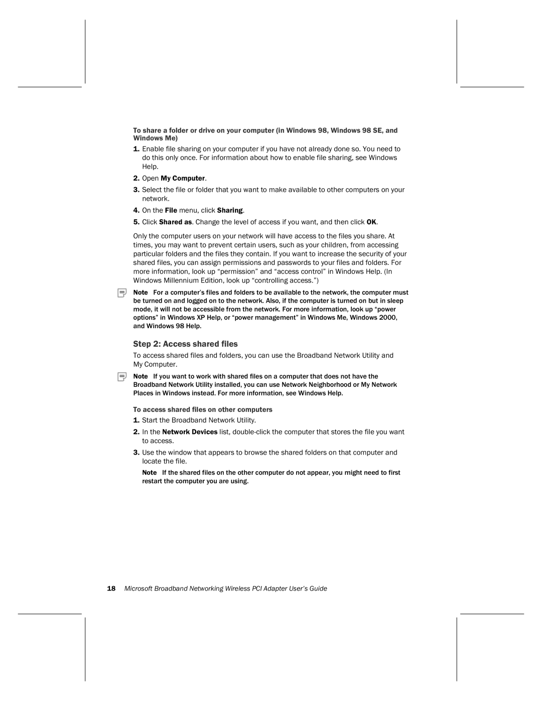 Microsoft MN-730 manual Access shared files, To access shared files on other computers 