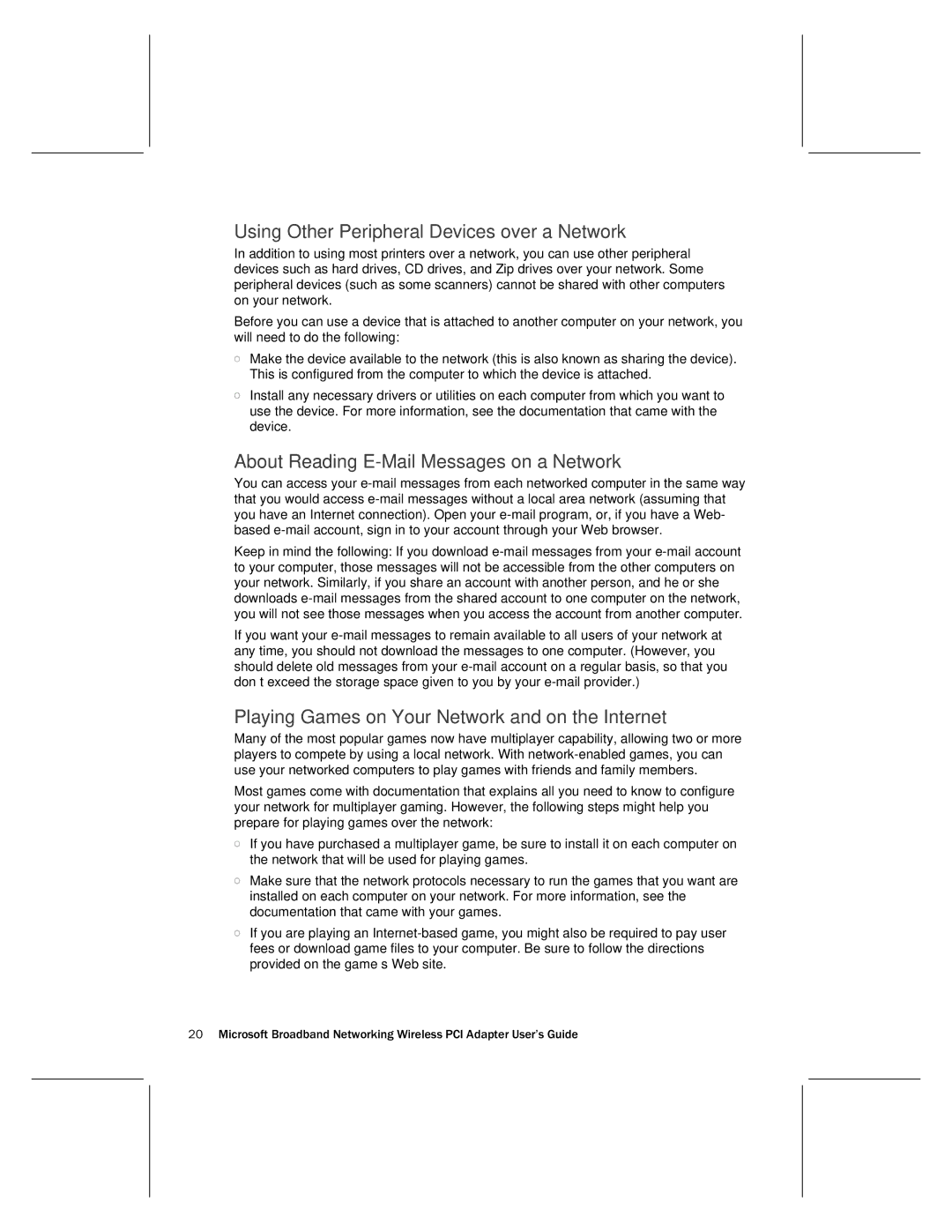 Microsoft MN-730 manual Using Other Peripheral Devices over a Network, About Reading E-Mail Messages on a Network 