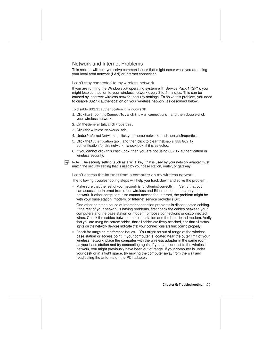 Microsoft MN-730 manual Network and Internet Problems, Can’t stay connected to my wireless network 