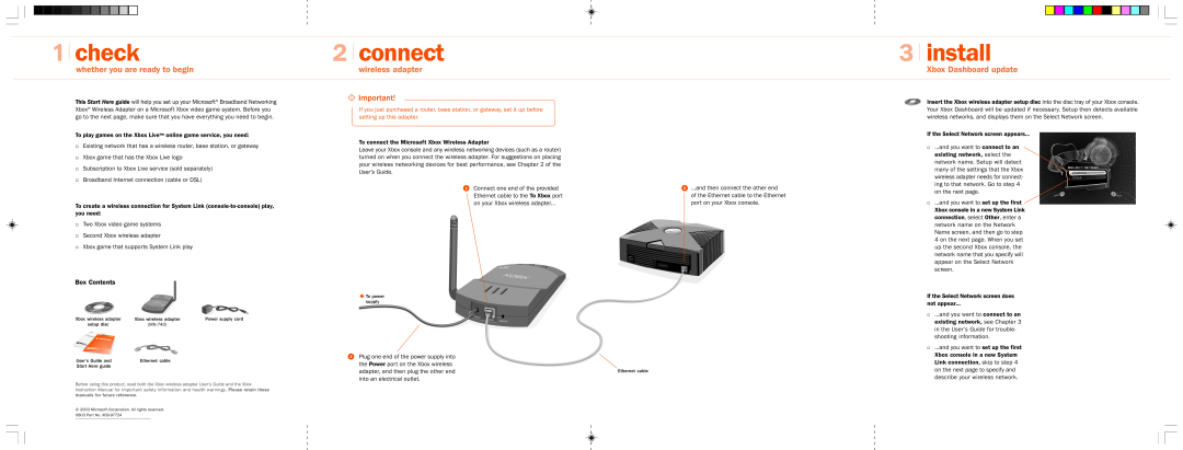 Microsoft MN-740 instruction manual check, connect, install, whether you are ready to begin, wireless adapter 