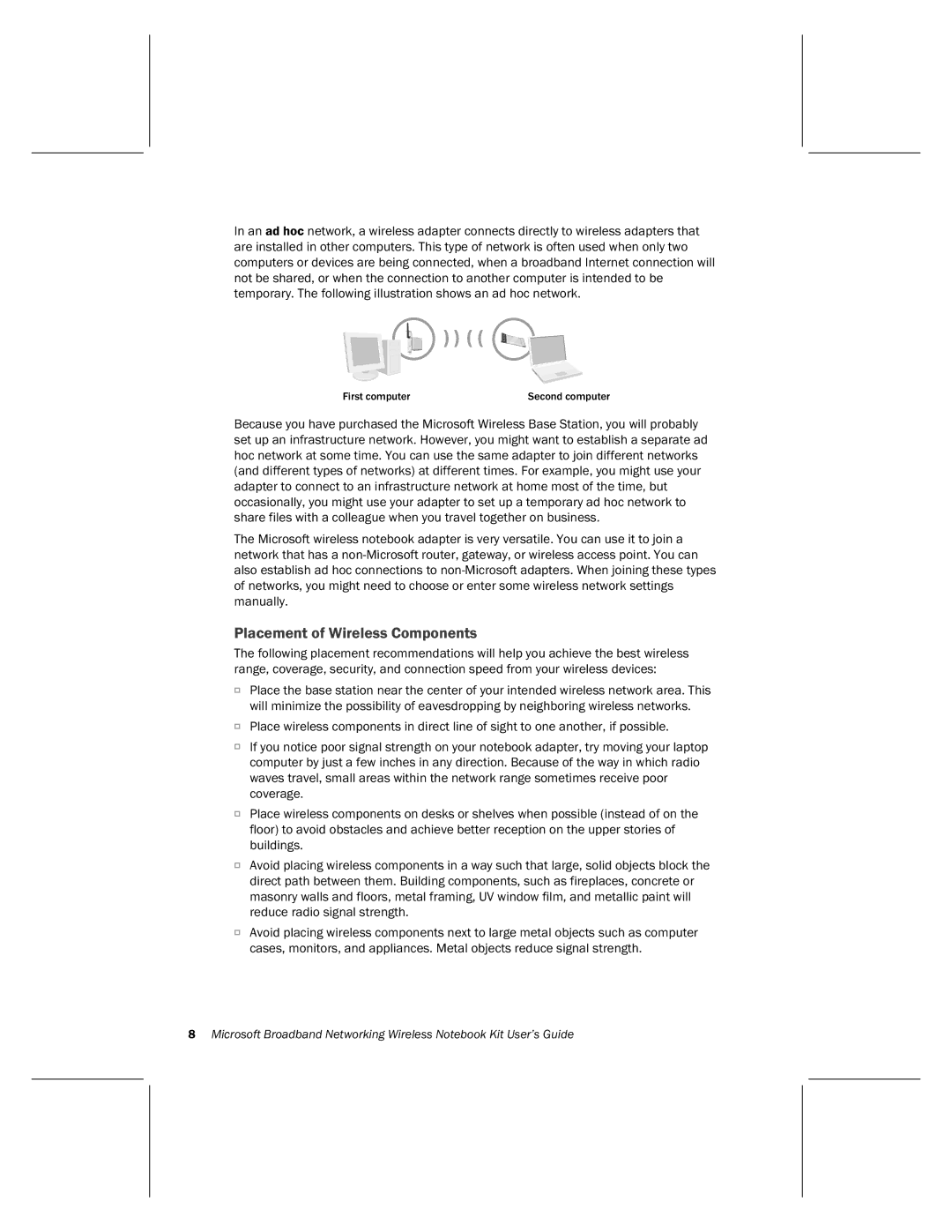 Microsoft MN-820 manual Placement of Wireless Components 